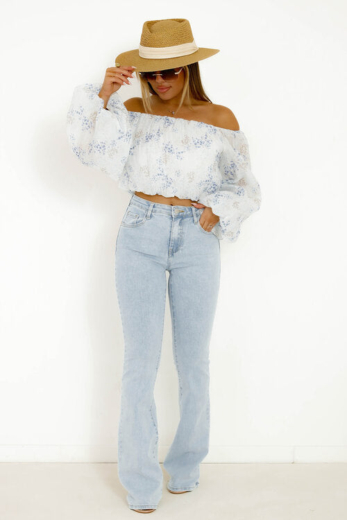 Top Bardot Bouffant Imprimé Femme