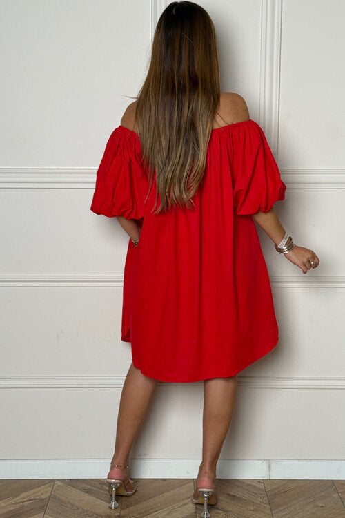 Robe Bardot Manches Boules Femme