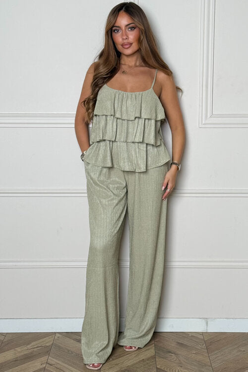 Vue arrière ensemble top volants pantalon femme - BLOOSHOP