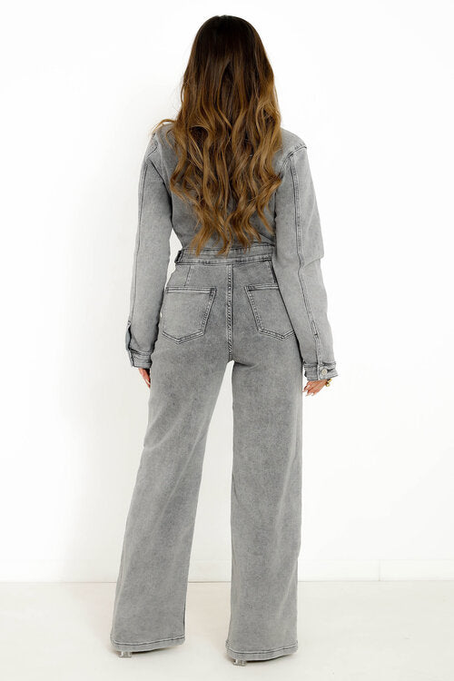 Combinaison Denim Zip Délavé