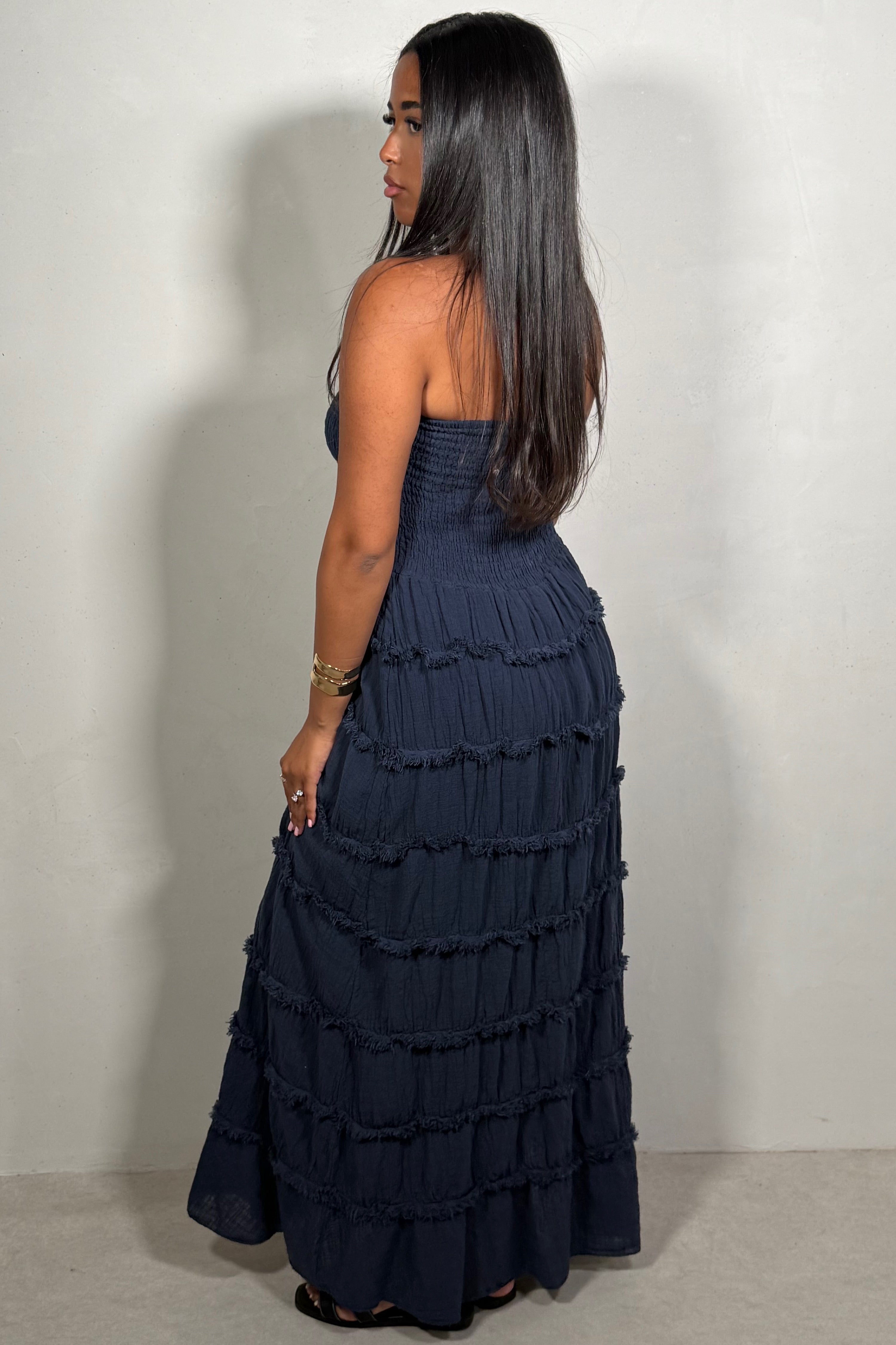 Robe Femme Longue Smockée A Volants