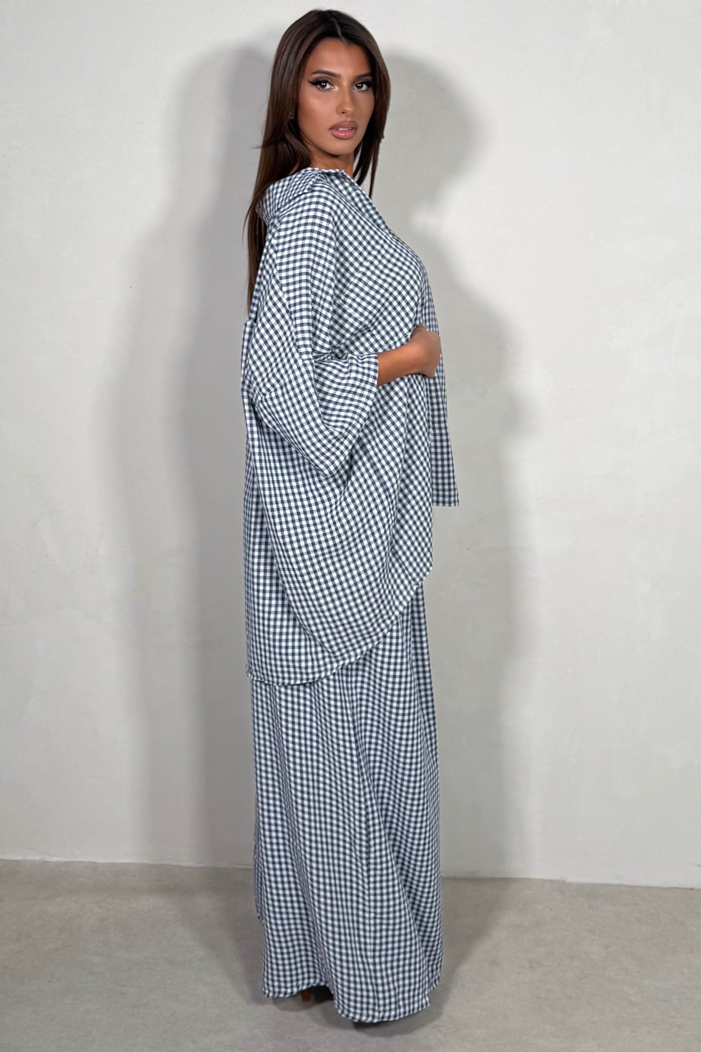 Ensemble Chemise & Pantalon Large Vichy Femme