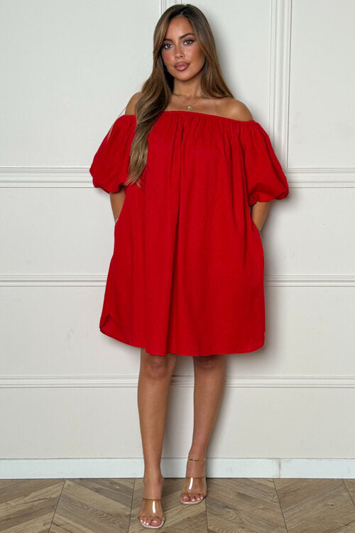Robe Bardot Manches Boules Femme