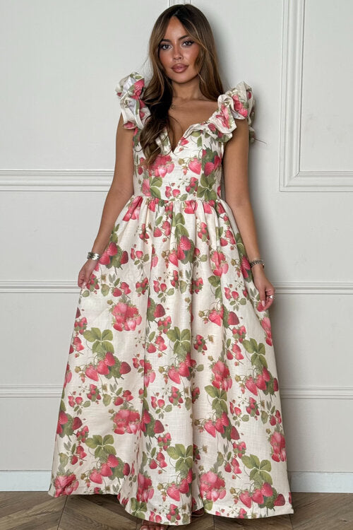 Robe Imprimé Floral Manches Froufrou Femme