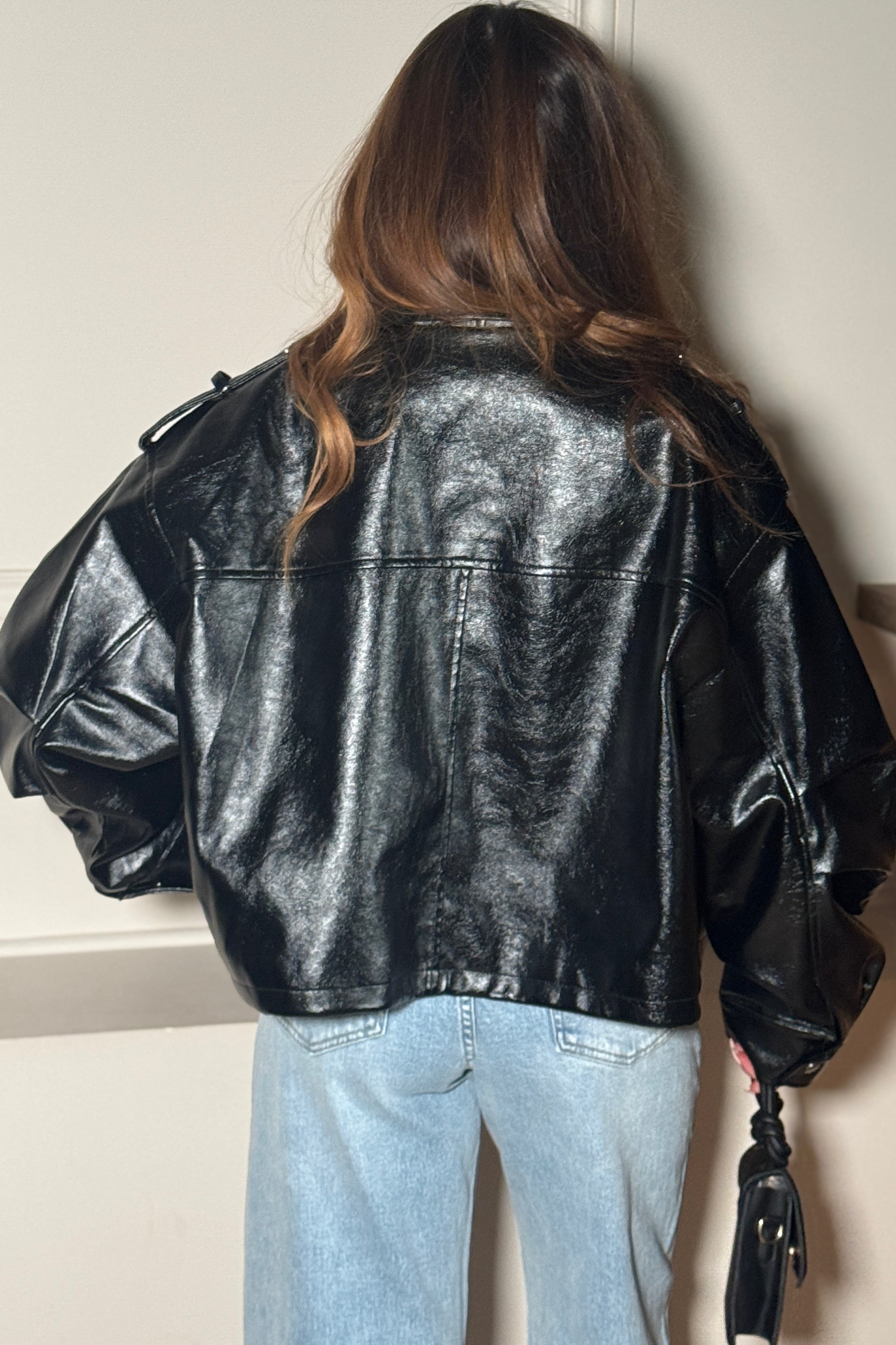Blouson Simili Cuir Manches Barrel Femme - Veste Rock Chic