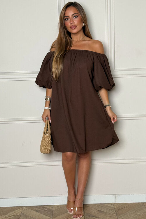 Robe Bardot Manches Boules Femme