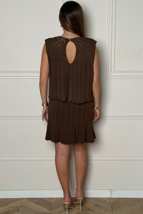 Détail texture crochet ajouré ensemble deux pièces femme été