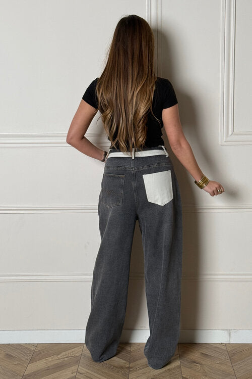 Jeans Oversize Bande + Laçage Femme