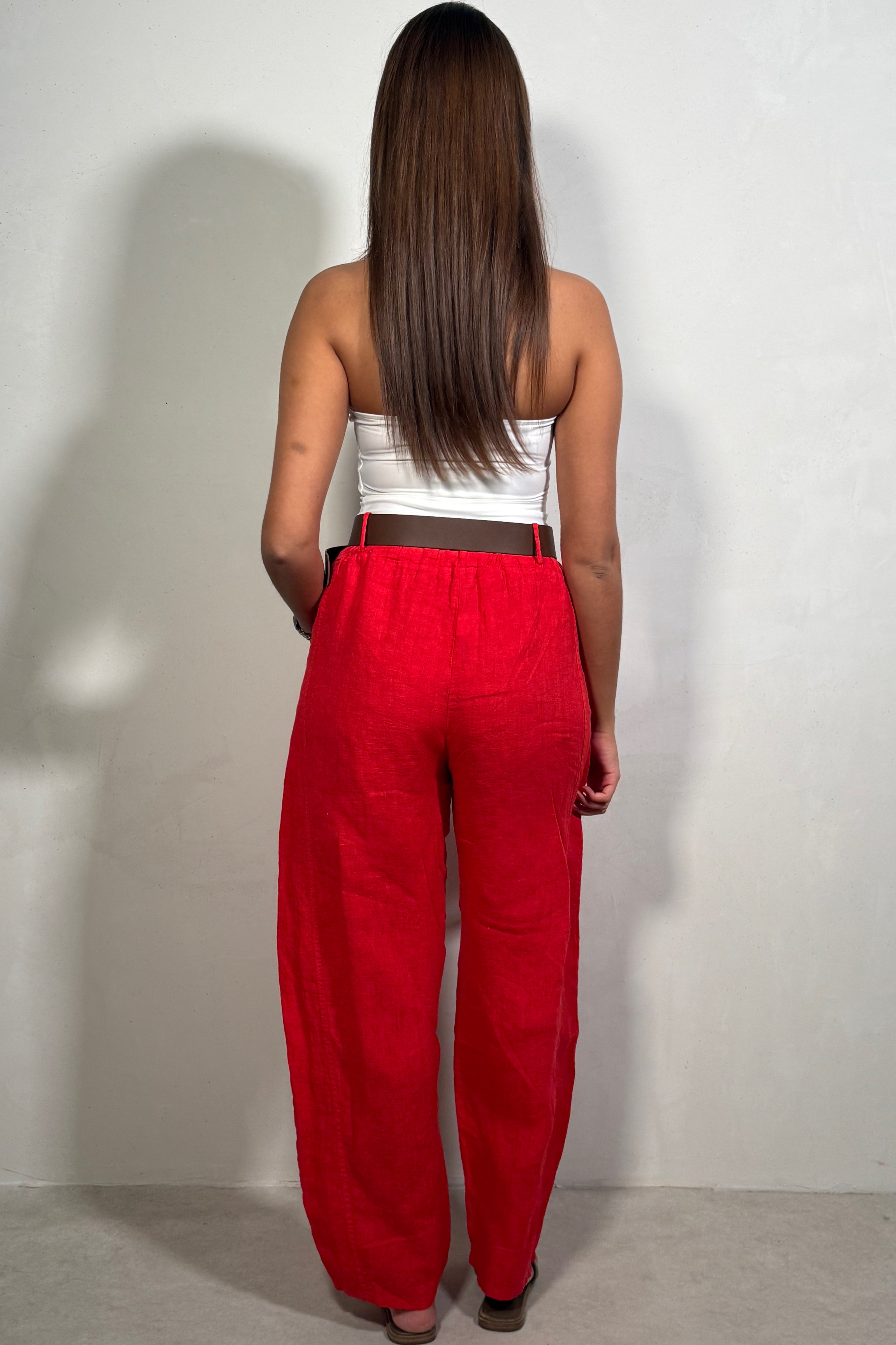 Pantalon en Lin Coupe Barrel Femme avec Ceinture - Style Tendance
