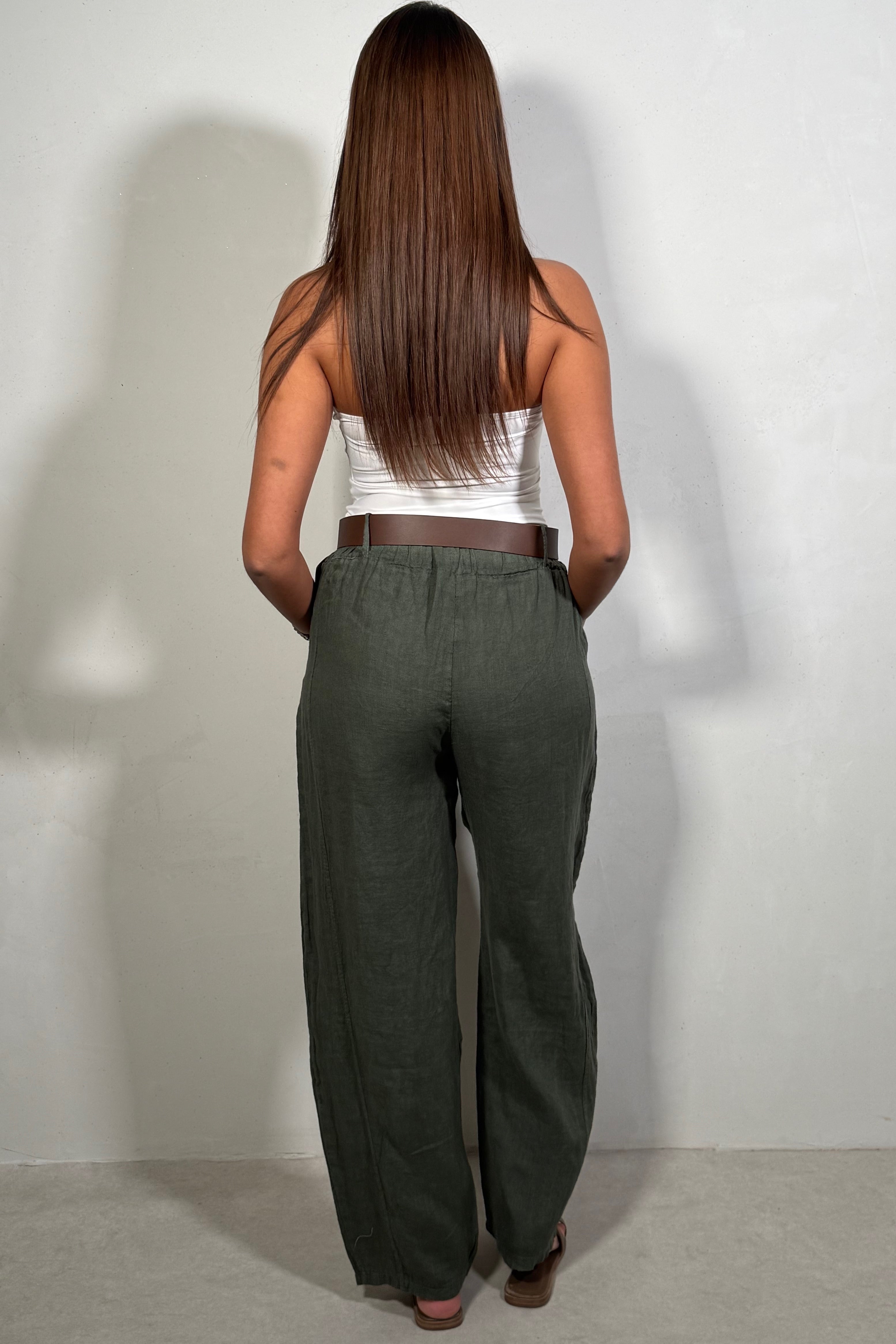 Pantalon en Lin Coupe Barrel Femme avec Ceinture - Style Tendance
