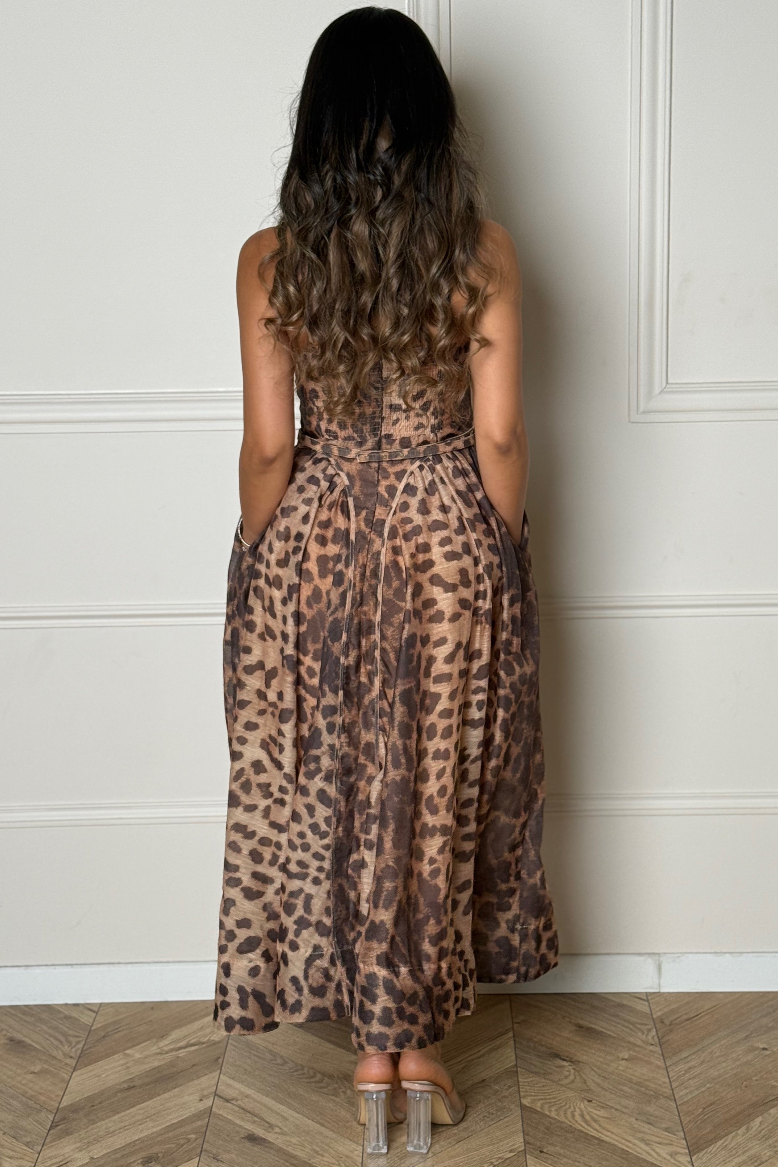 Robe Imprimée Léopard à Coques Avec Ceinture Femme