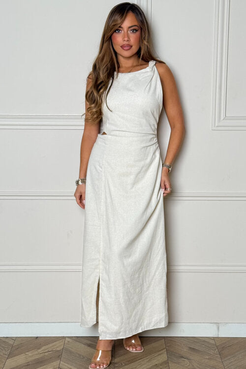 Robe Col Rond Côté Fendu Femme