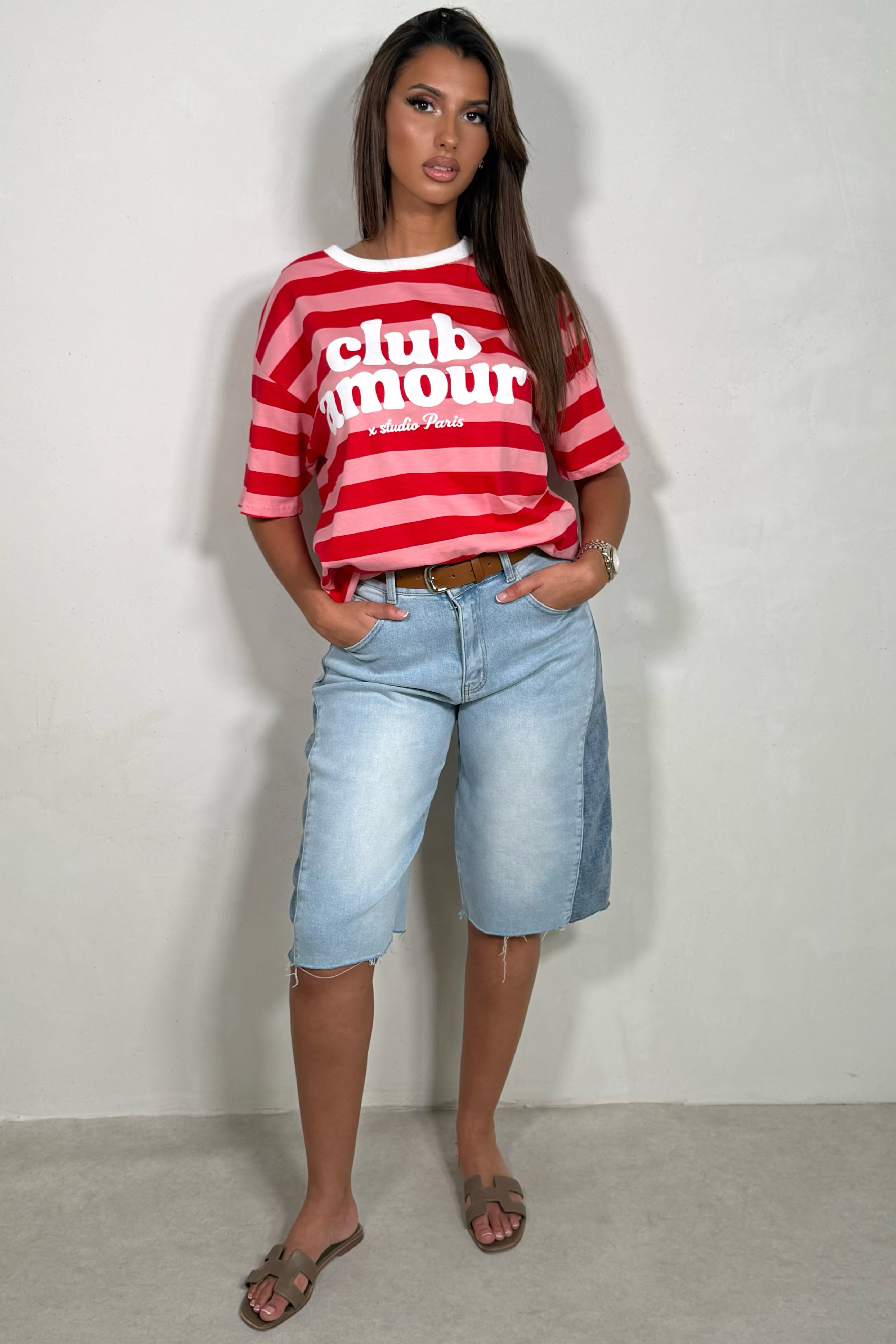 Bermuda en Jean femme Bicolore avec Ceinture
