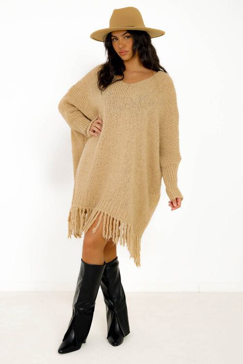 Robe Col V Bas Franges
