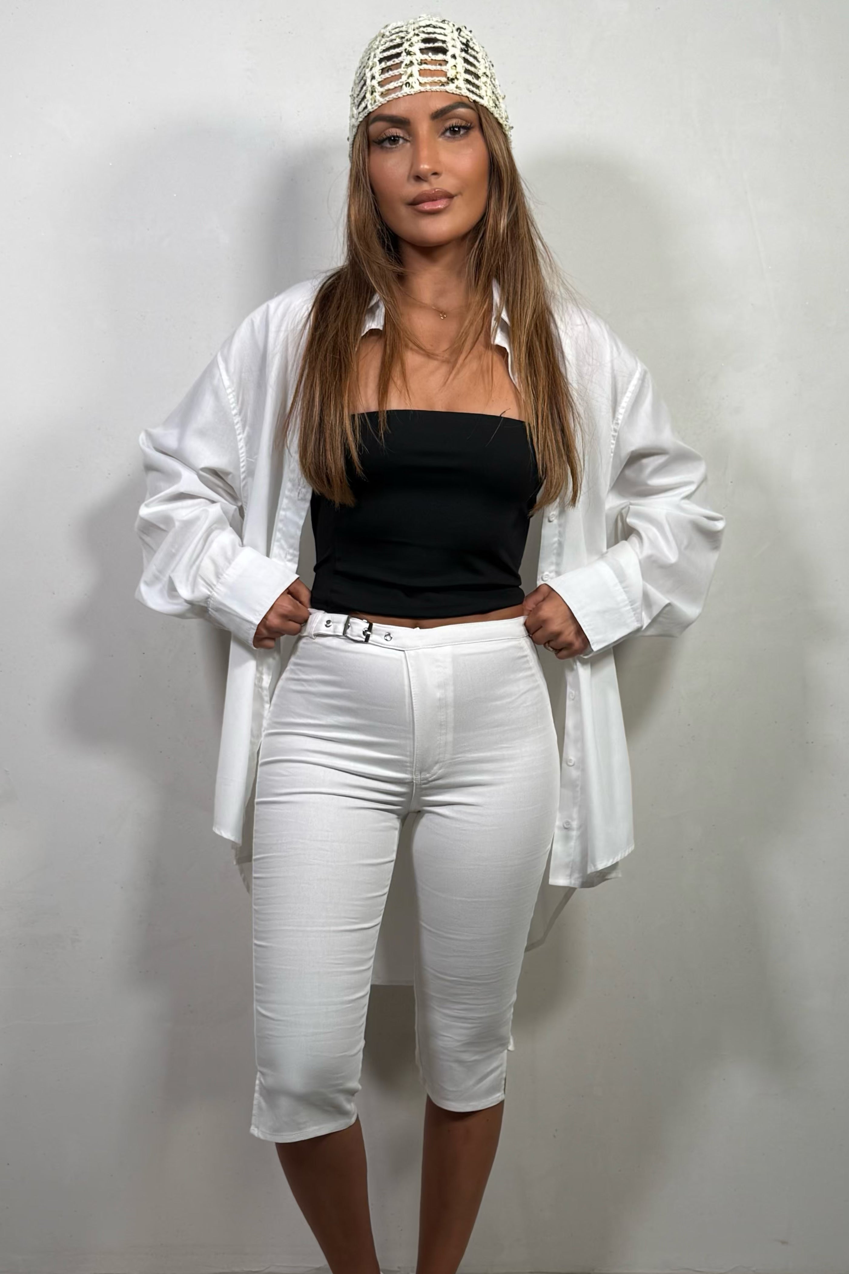 Pantalon Capri Ajusté Ceinture Intégrée – Chic & Confort Femme