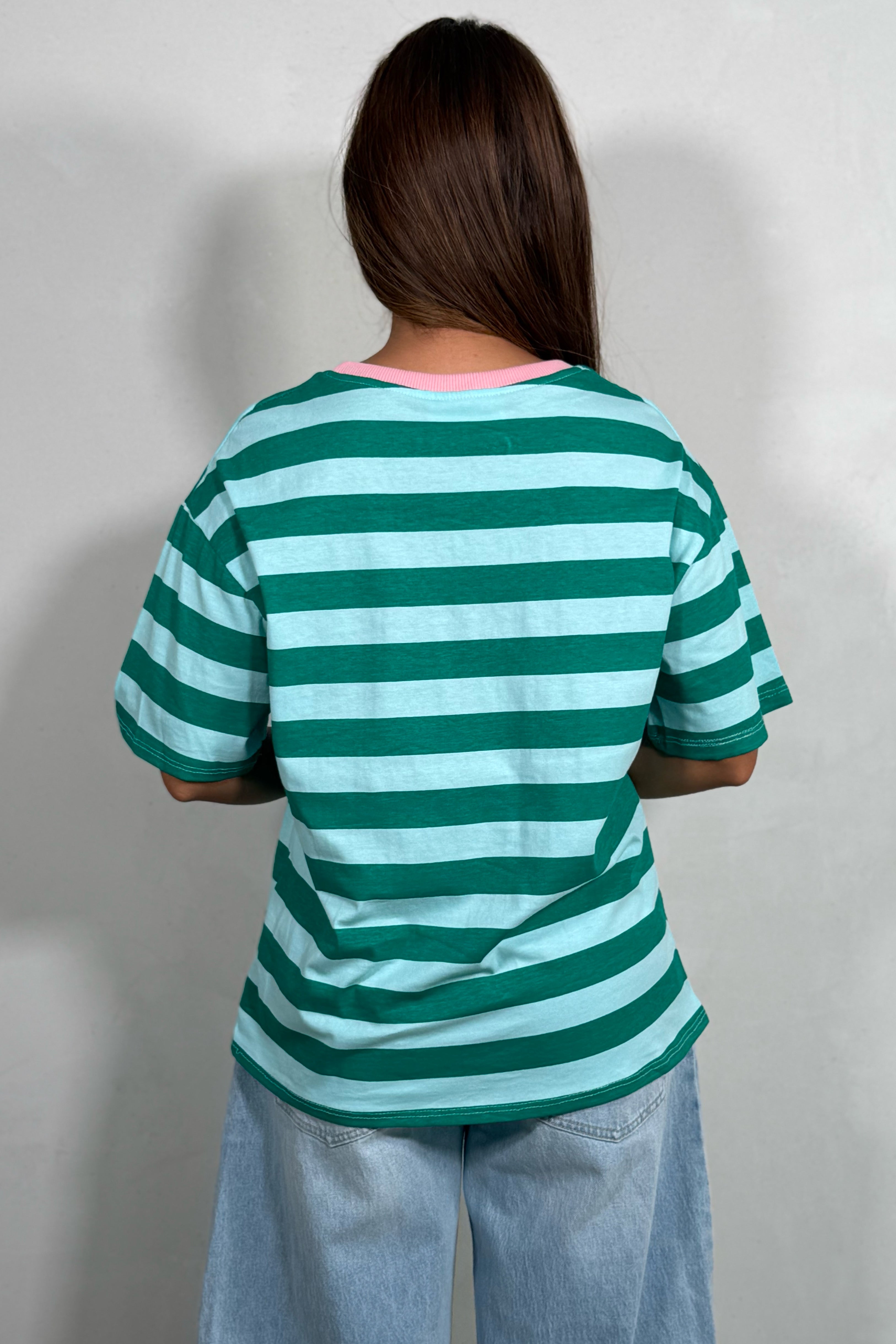 T-shirt Oversize Femme Rayé Inscription Club Amour
