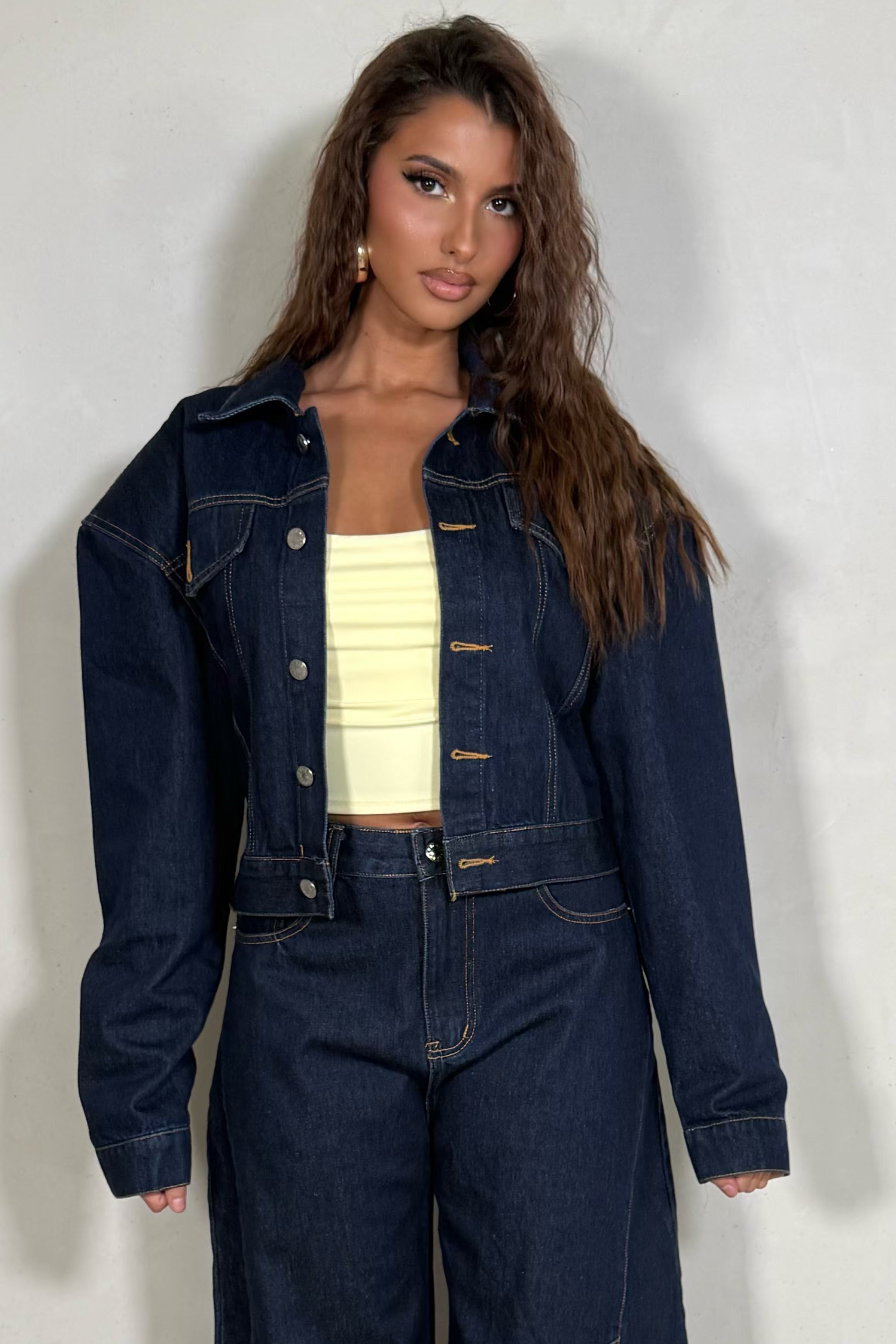 Ensemble denim veste et jeans ballon femme