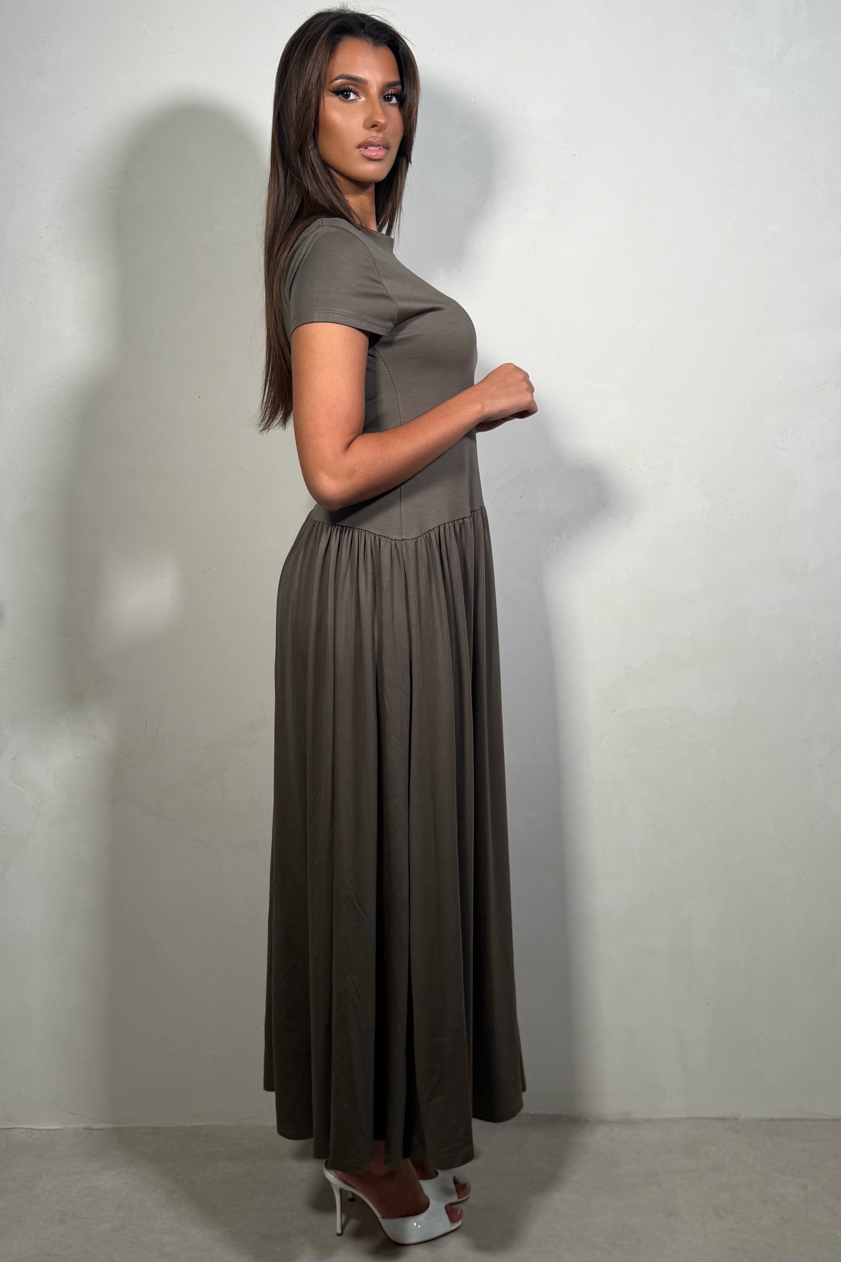 Robe Longue Femme Marron À Taille Asymétrique