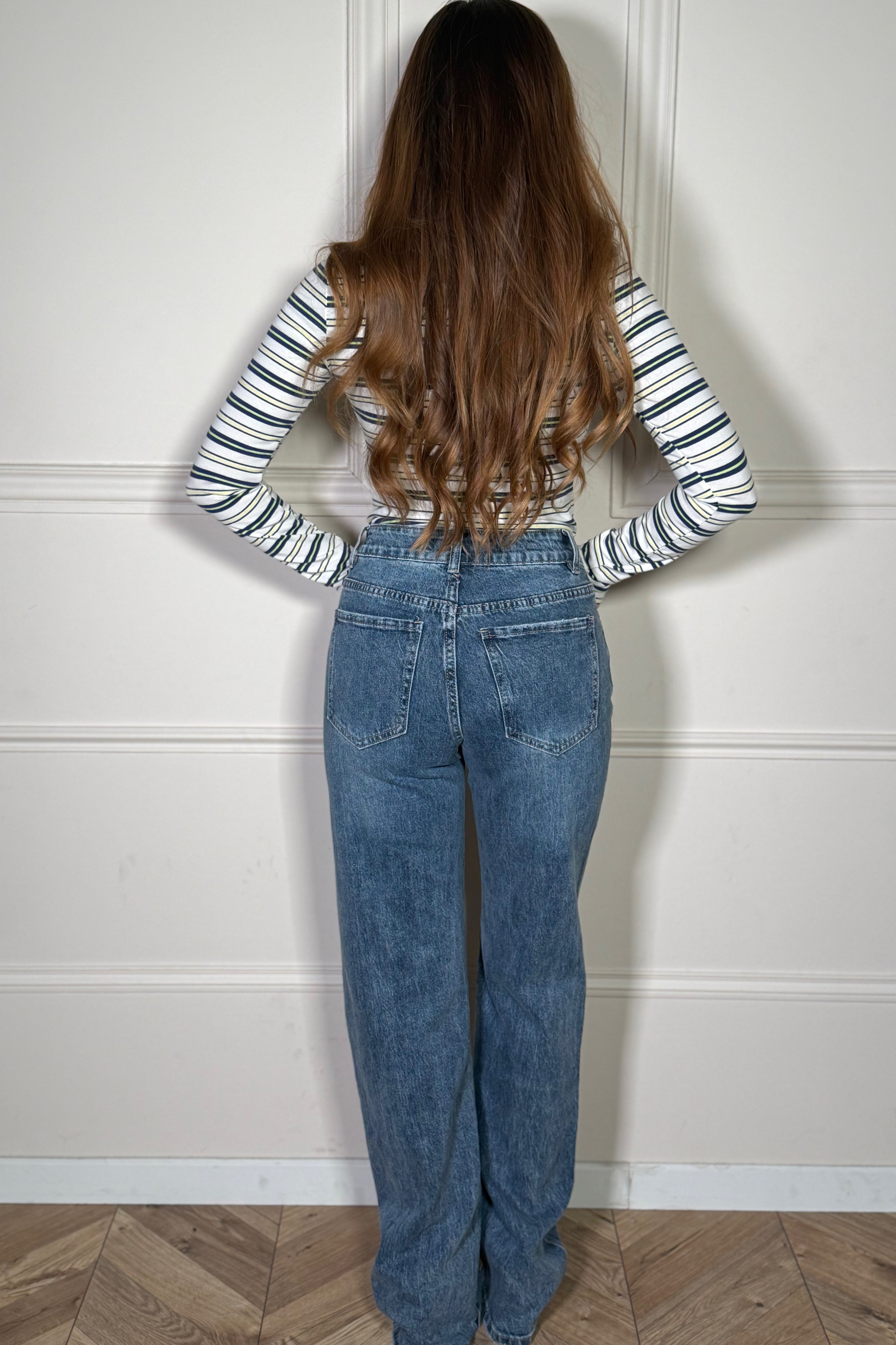 Jeans Ample Coupe Droite Taille Haute - Jean Femme Droit