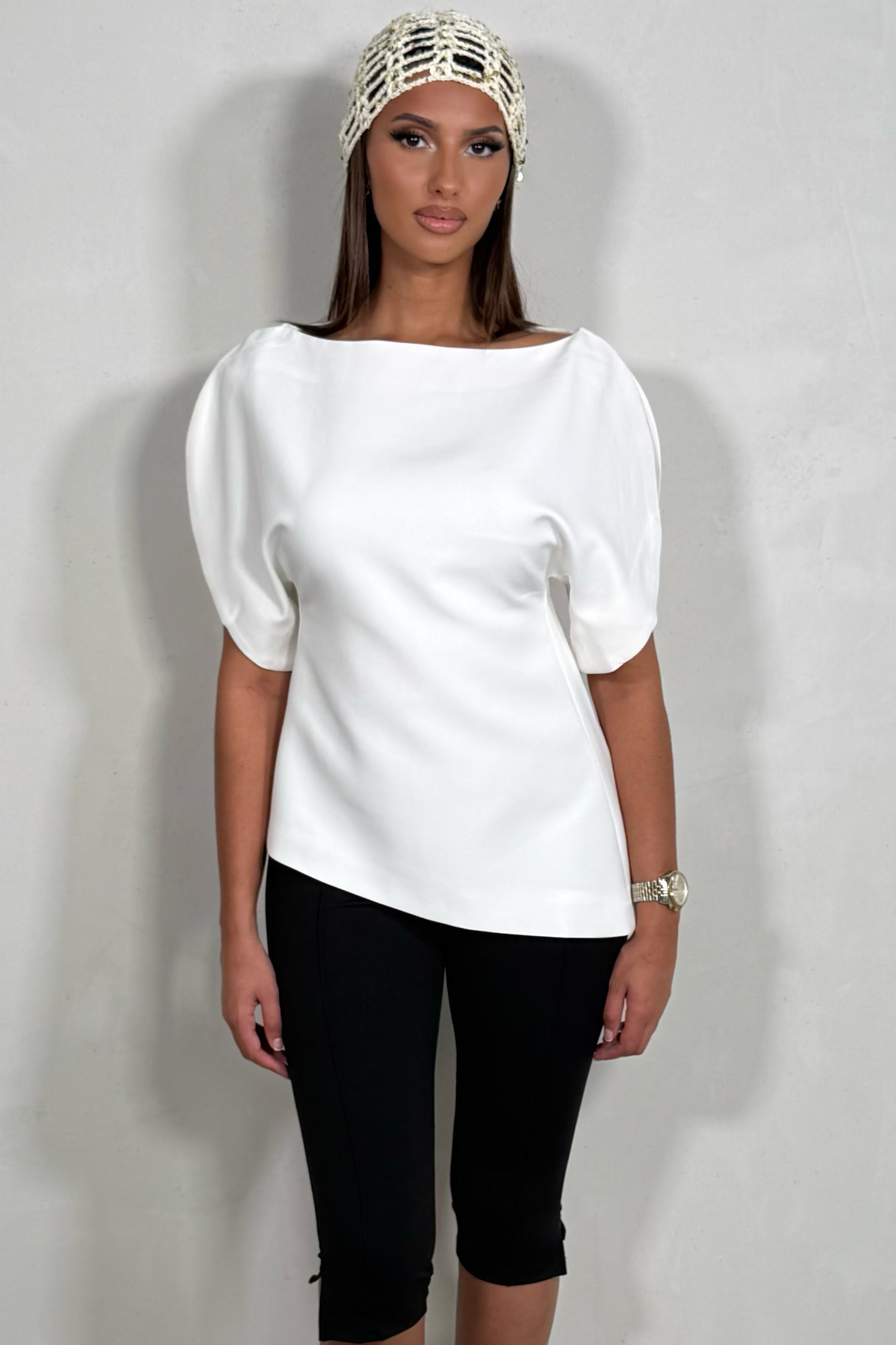 Top Asymétrique à Manches Bouffantes Femme