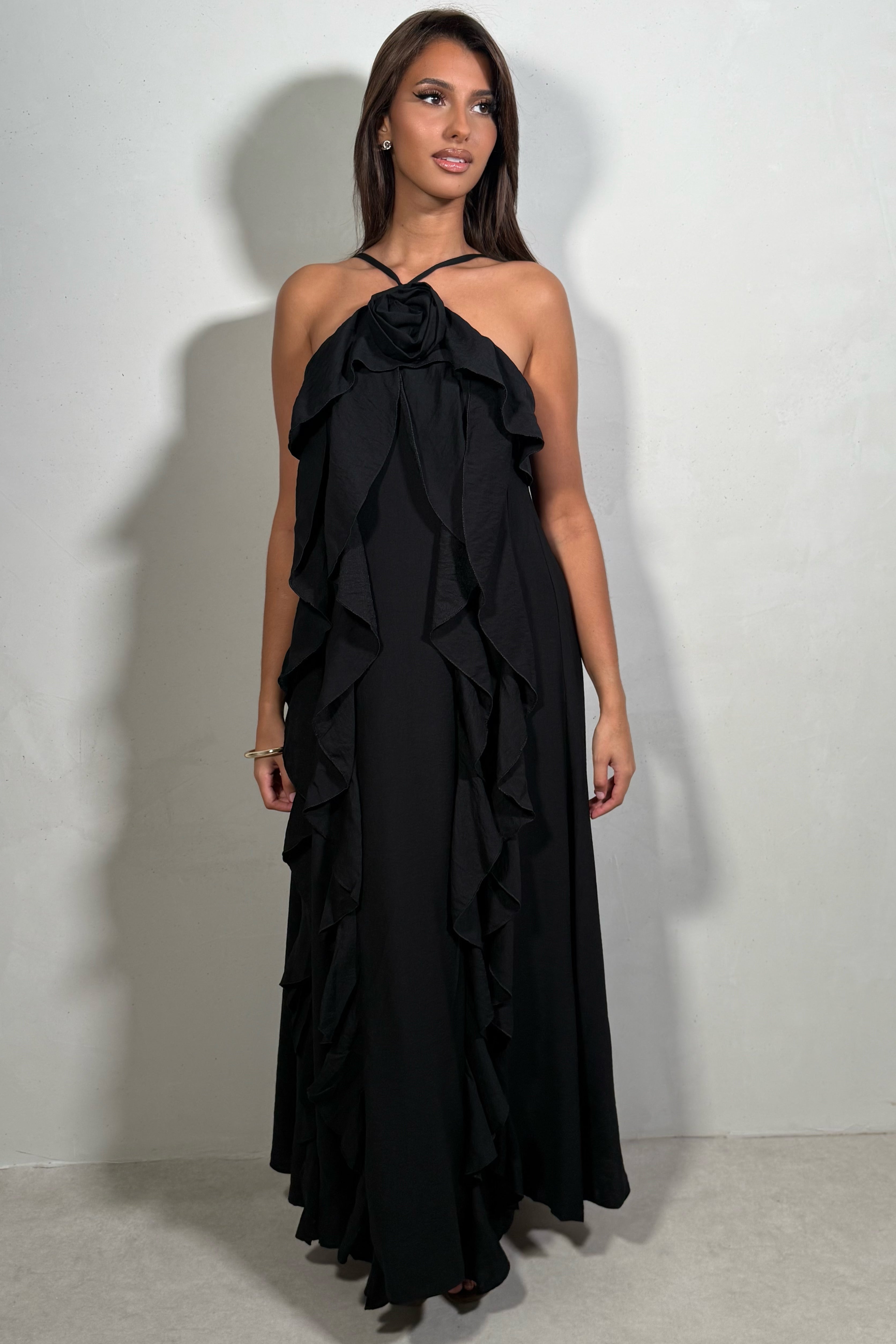 Robe Longue Femme à Volants et Imprimé Floral