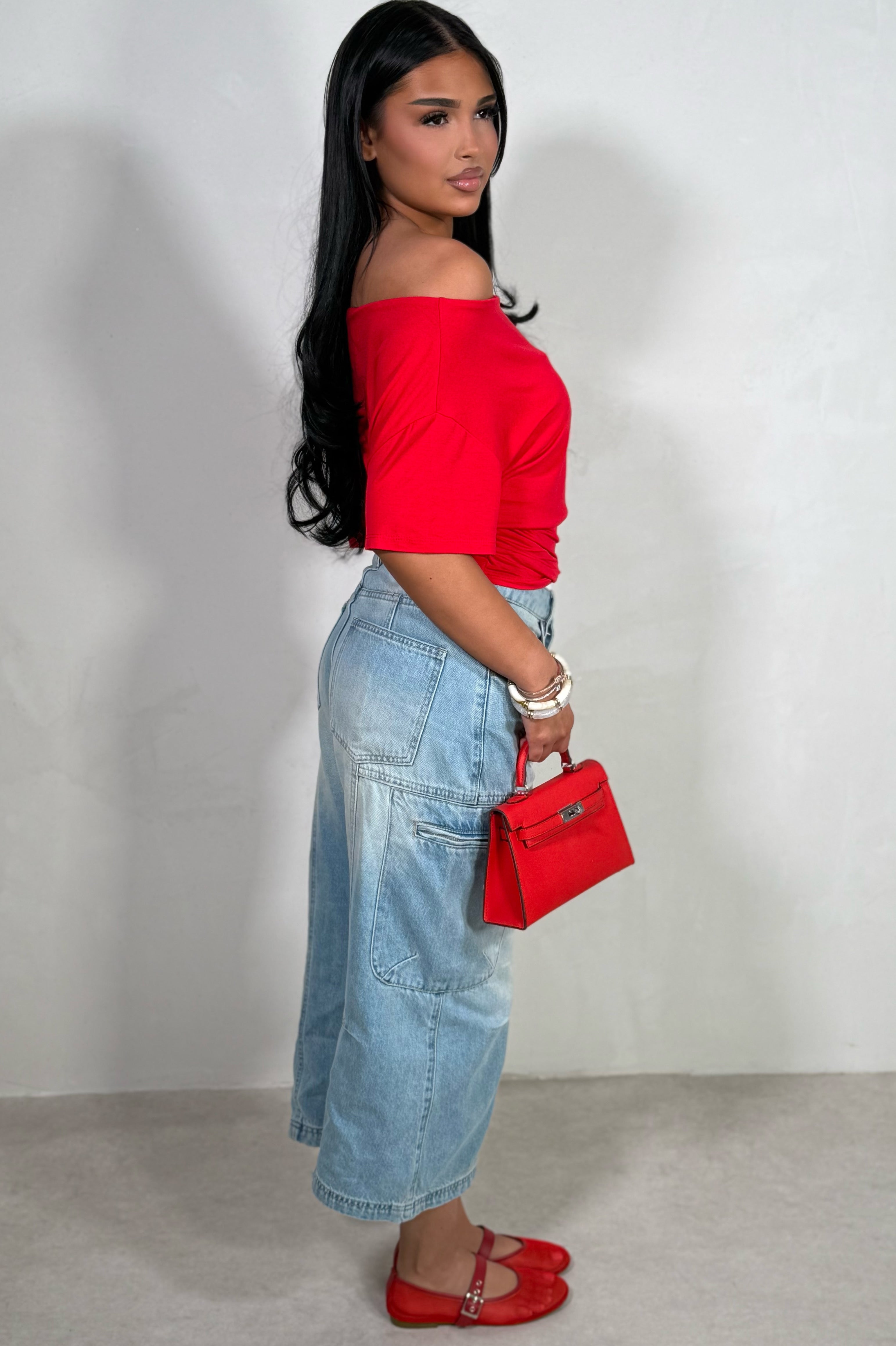 Bermuda Jean Large Style Cargo Poches Zippées – Femme