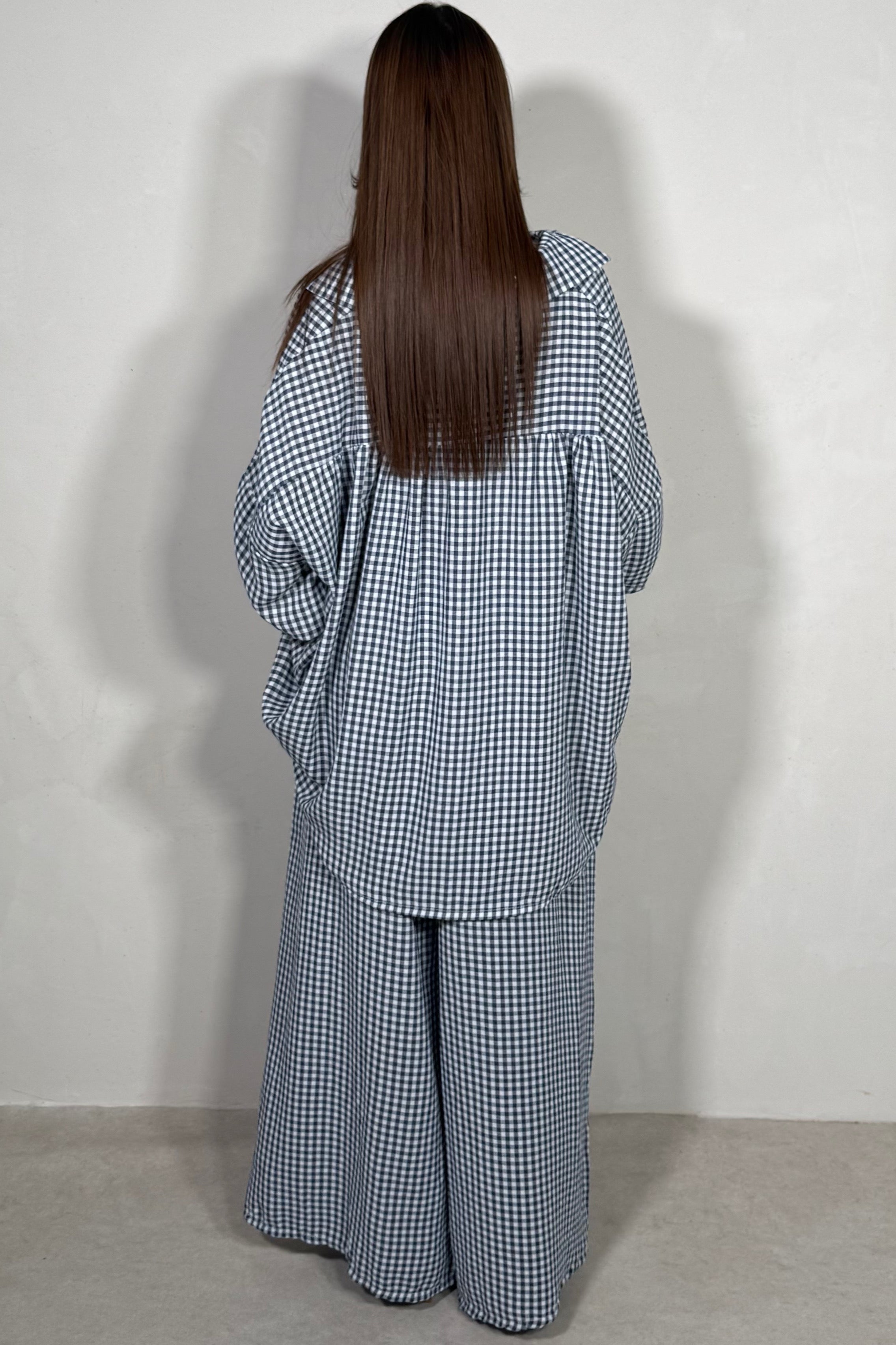Ensemble Femme Chemise et Pantalon Large Vichy