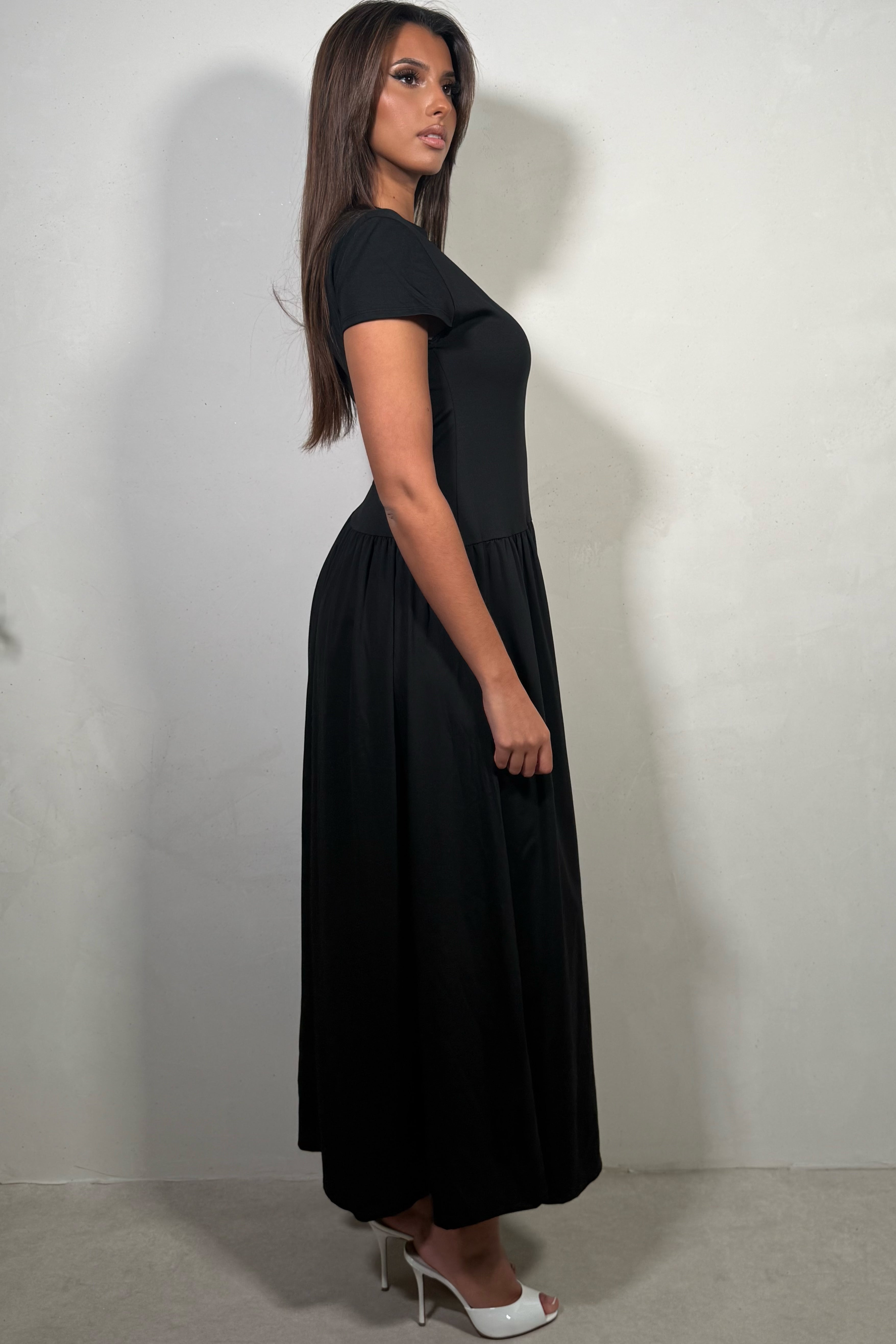 Robe Longue Femme Marron À Taille Asymétrique