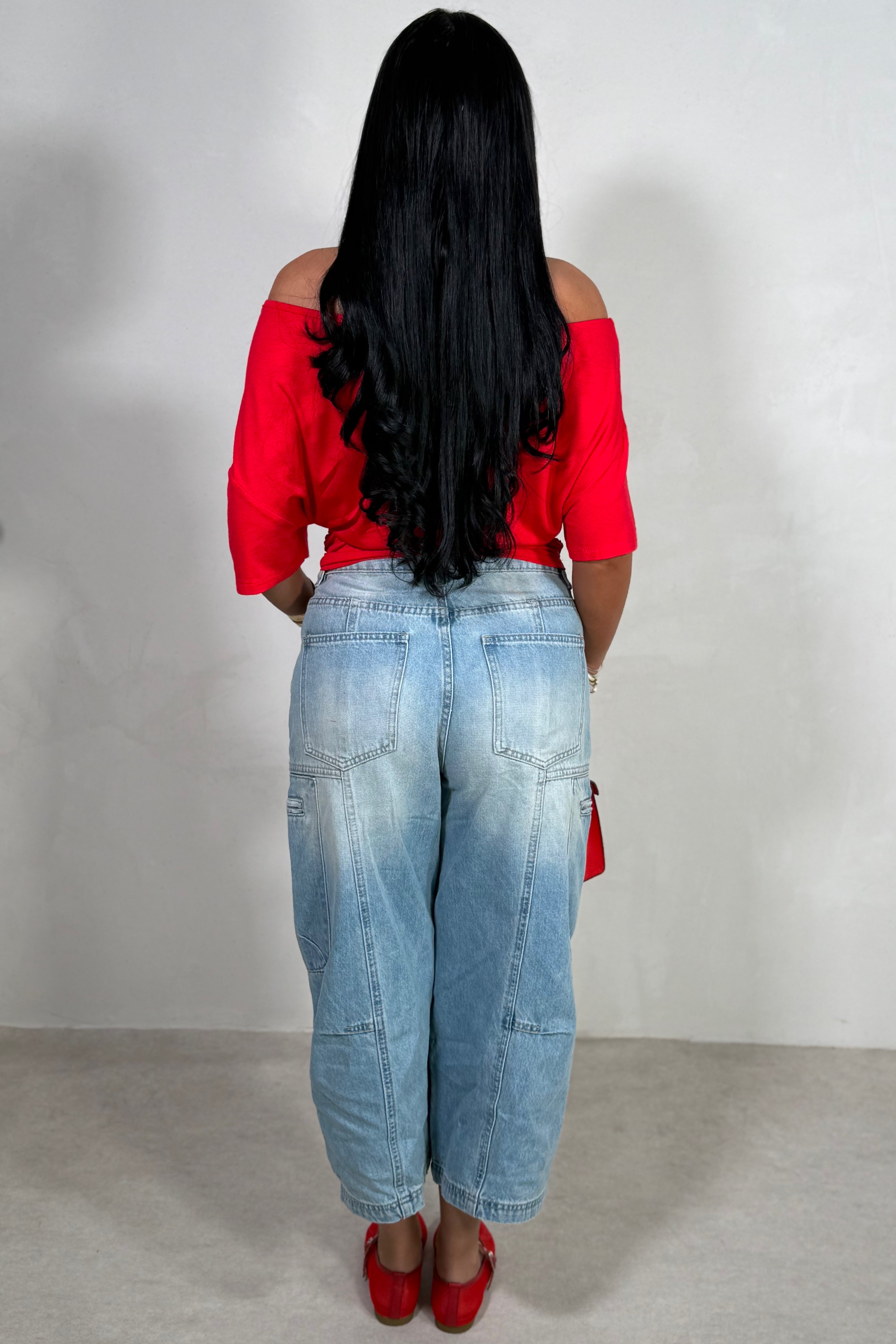Bermuda Jean Large Style Cargo Poches Zippées – Femme