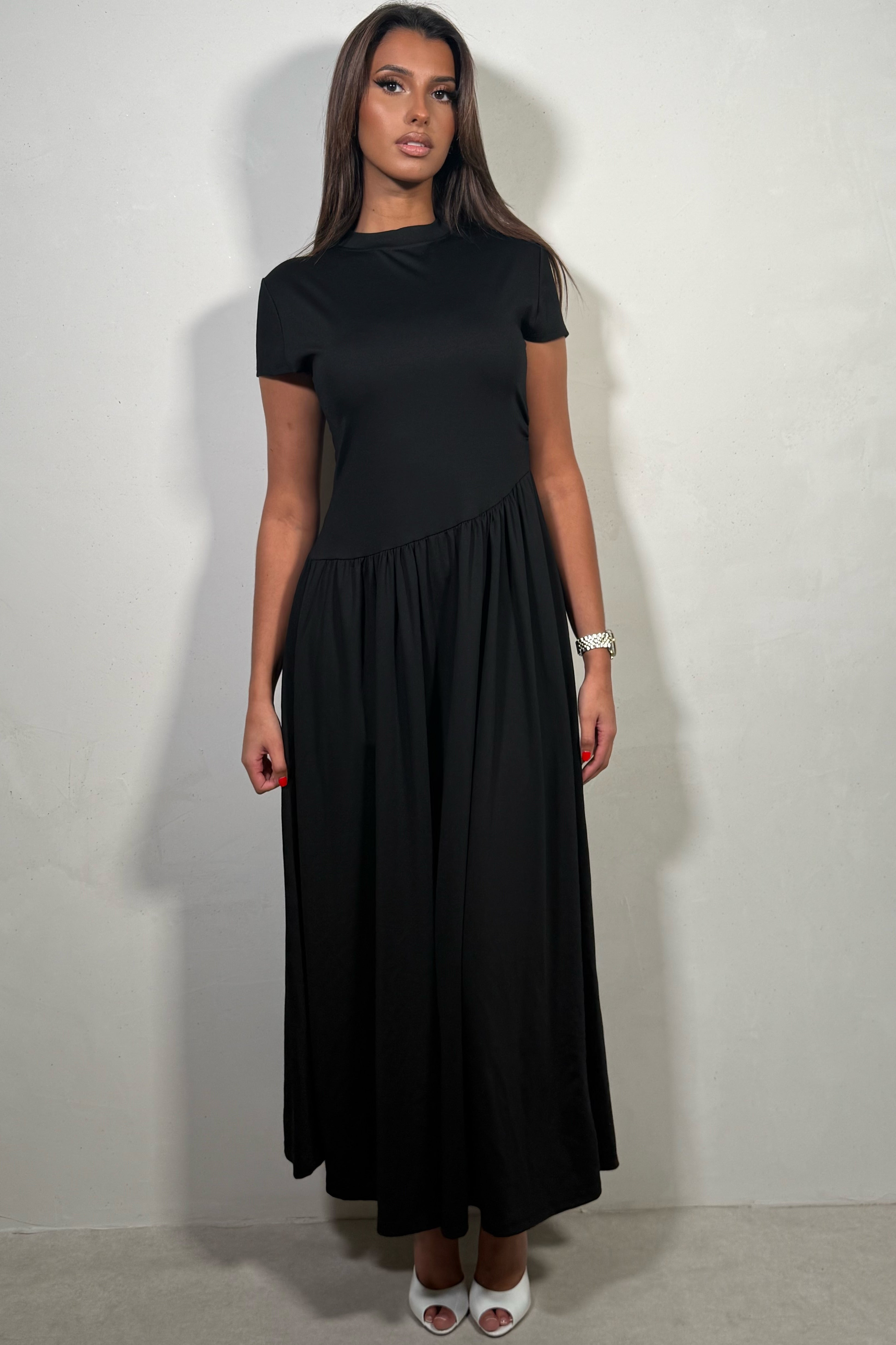 Robe Longue Femme Marron À Taille Asymétrique