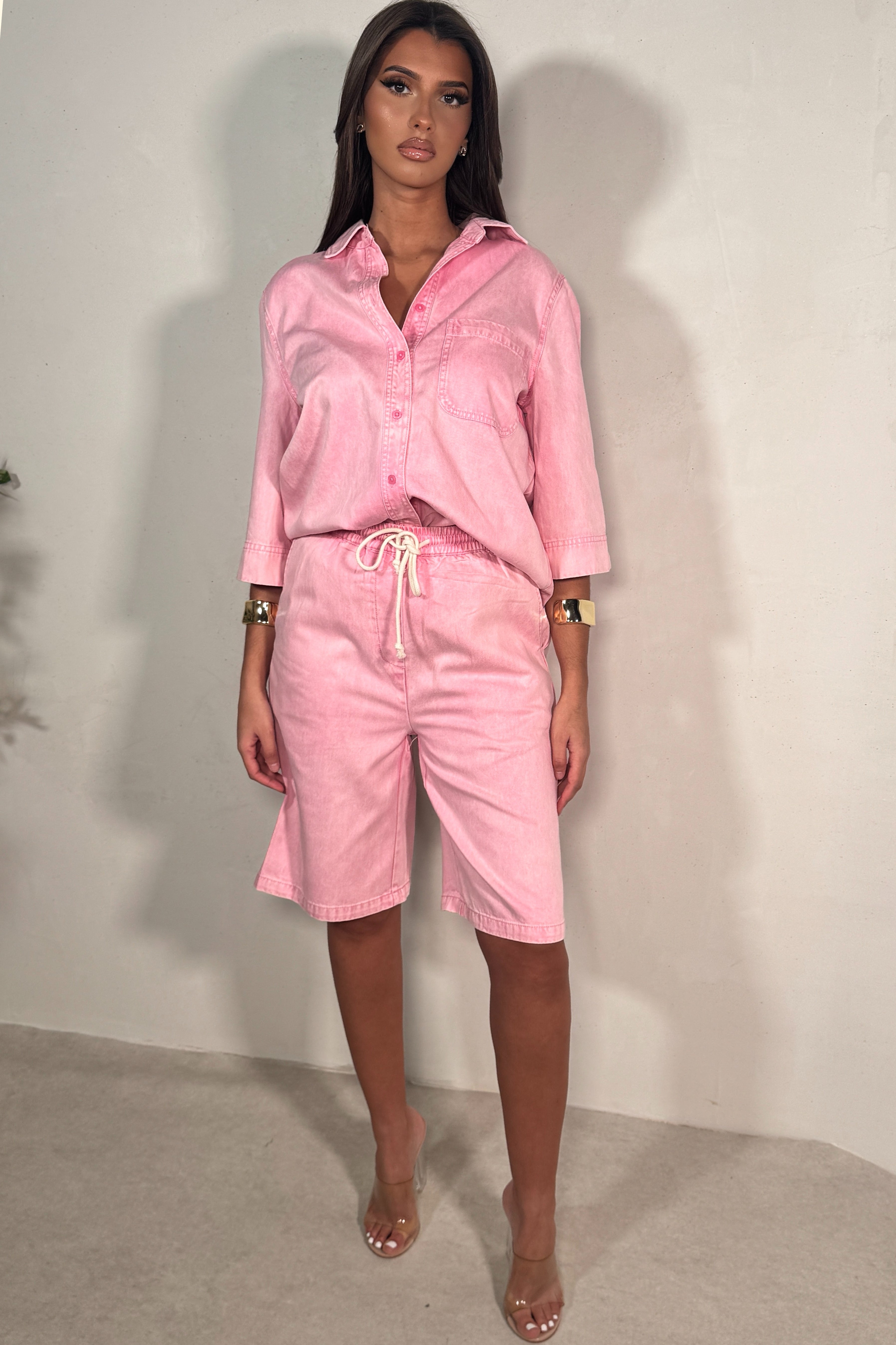 Bermuda fluide avec poches rose femme