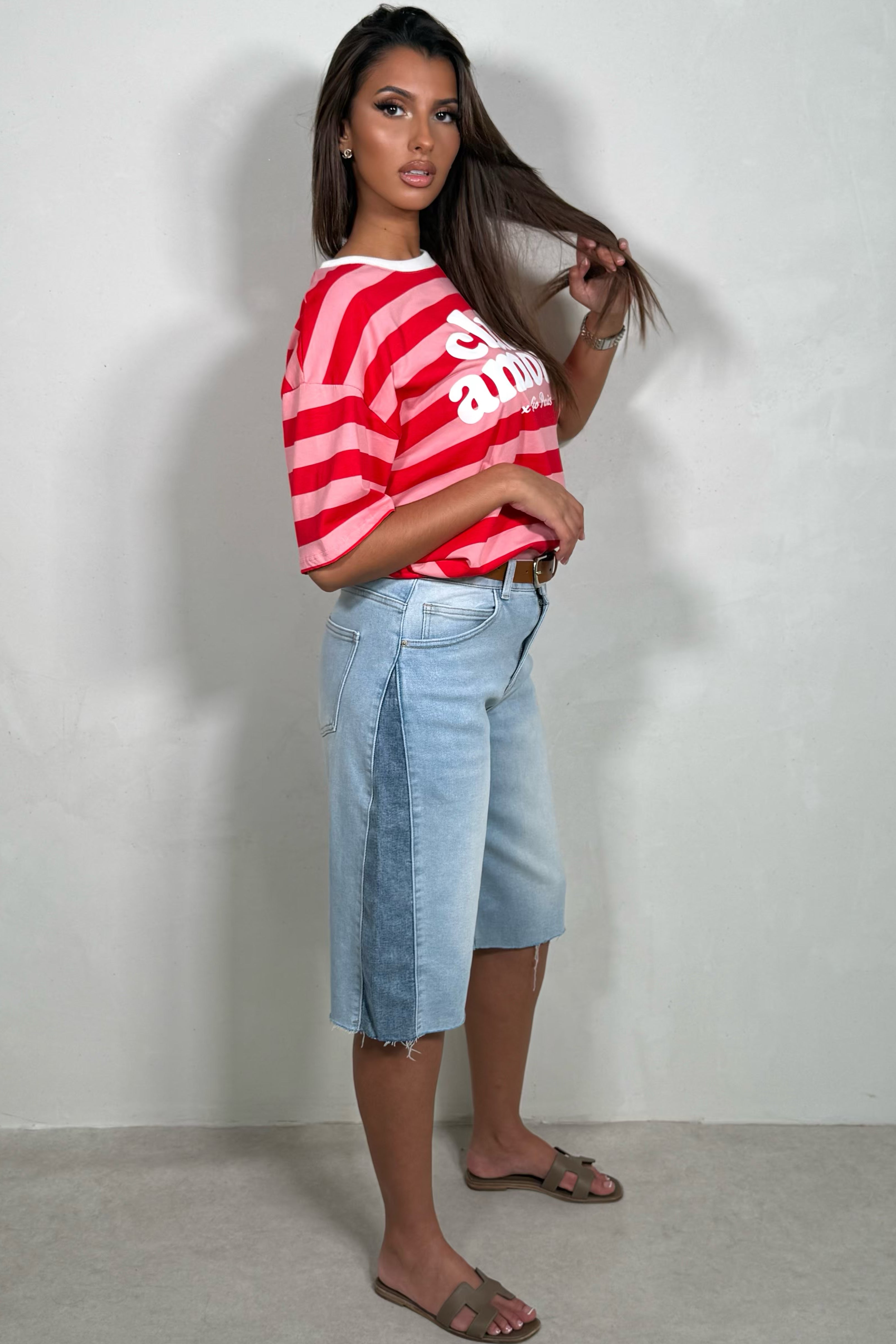 T-shirt Oversize Femme Rayé Inscription Club Amour