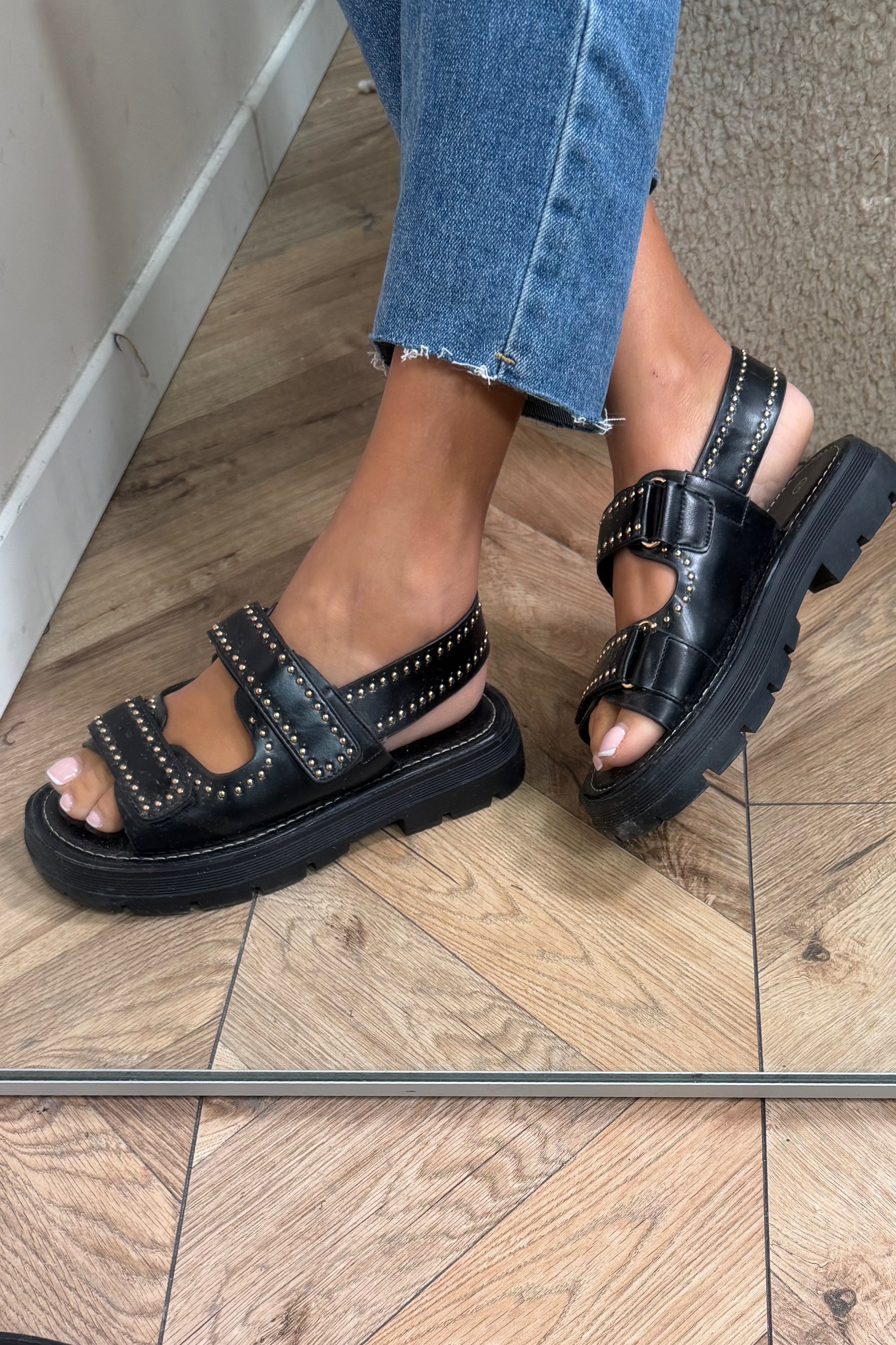 Sandales Léopard + Clous Ronds Femme