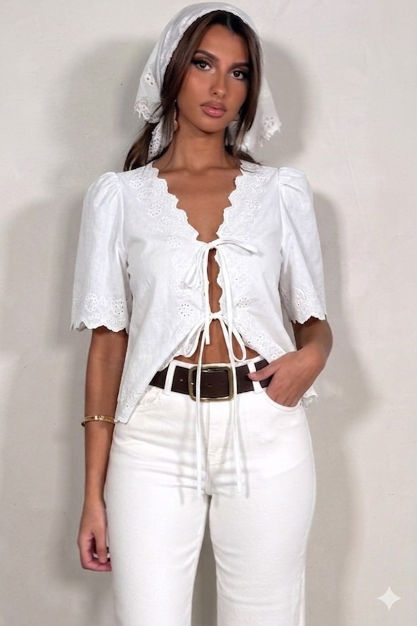 Chemisier Femme Noué Broderie - Style Bohème Chic