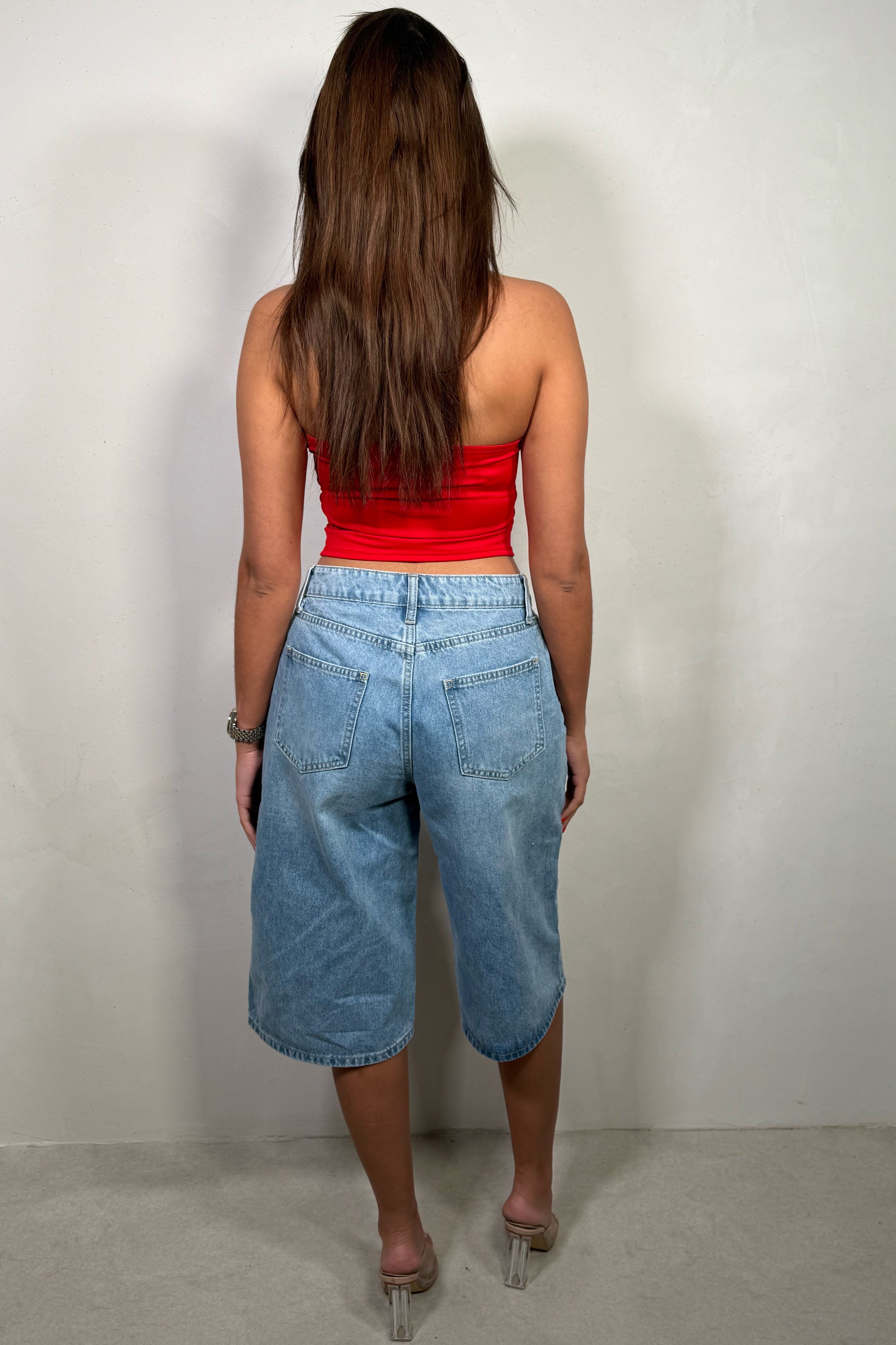 Bermuda Large en Jean Délavé – Coupe Relaxed Femme