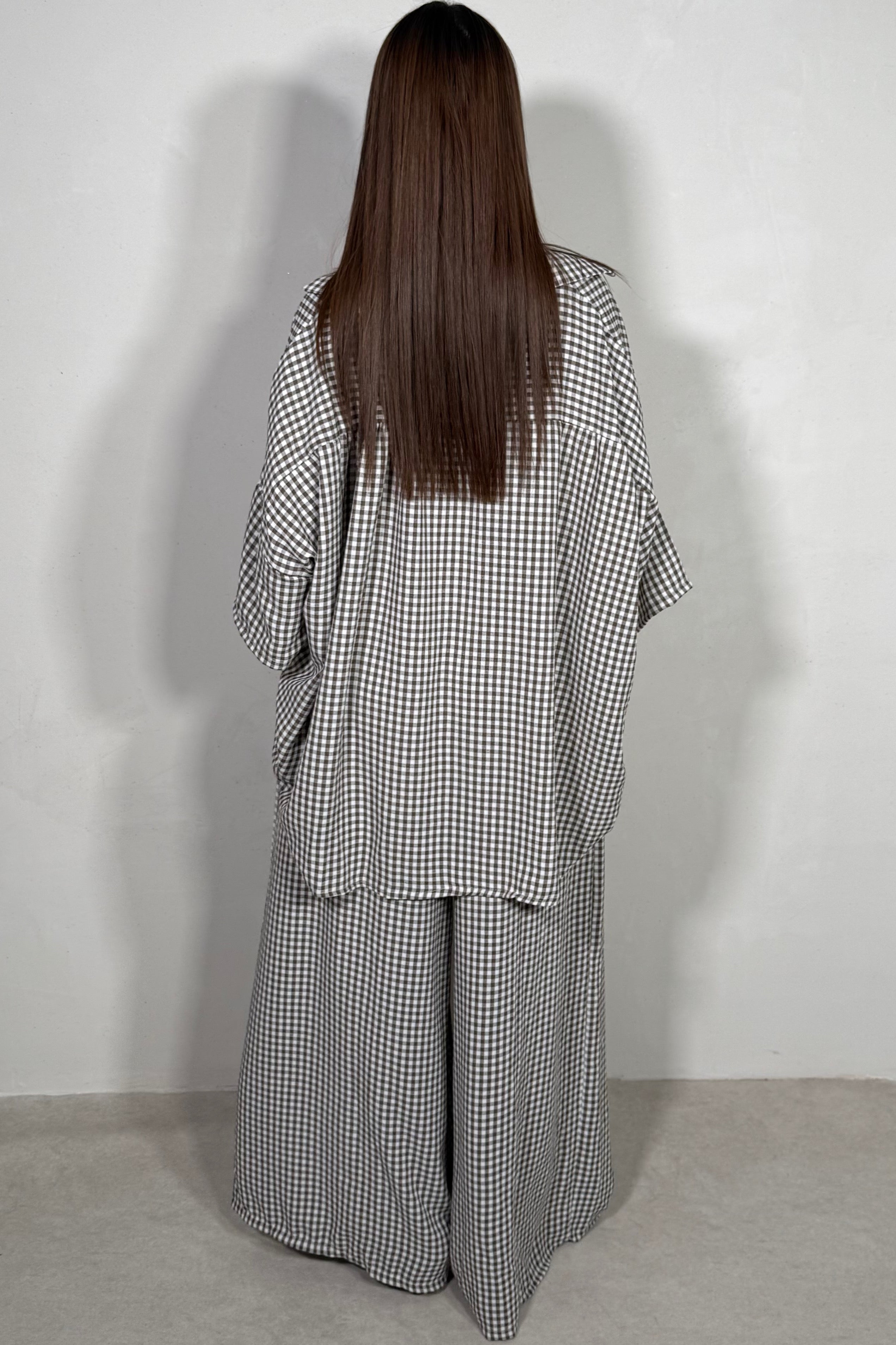 Ensemble Chemise & Pantalon Large Vichy Femme