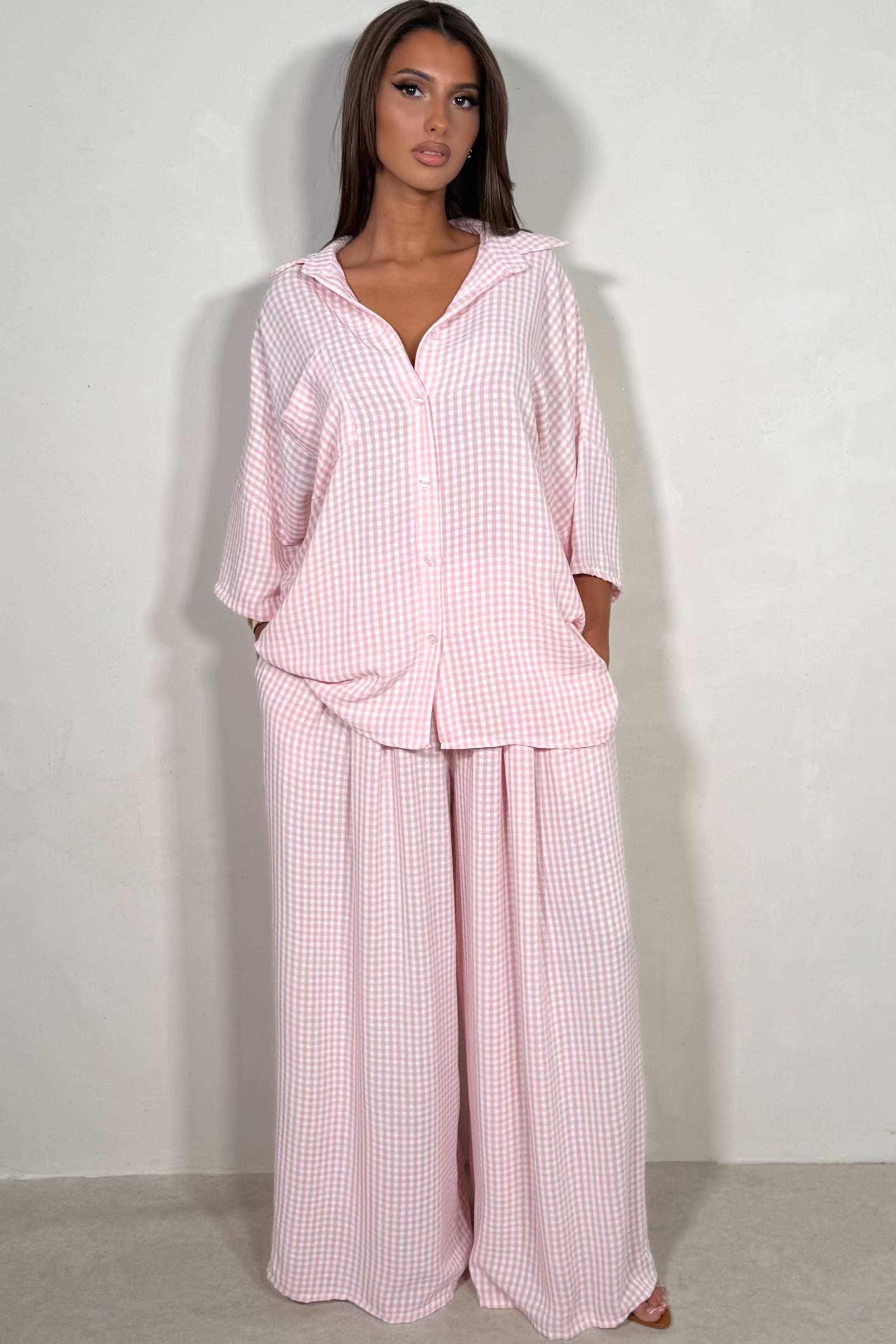 Ensemble Chemise & Pantalon Large Vichy Femme