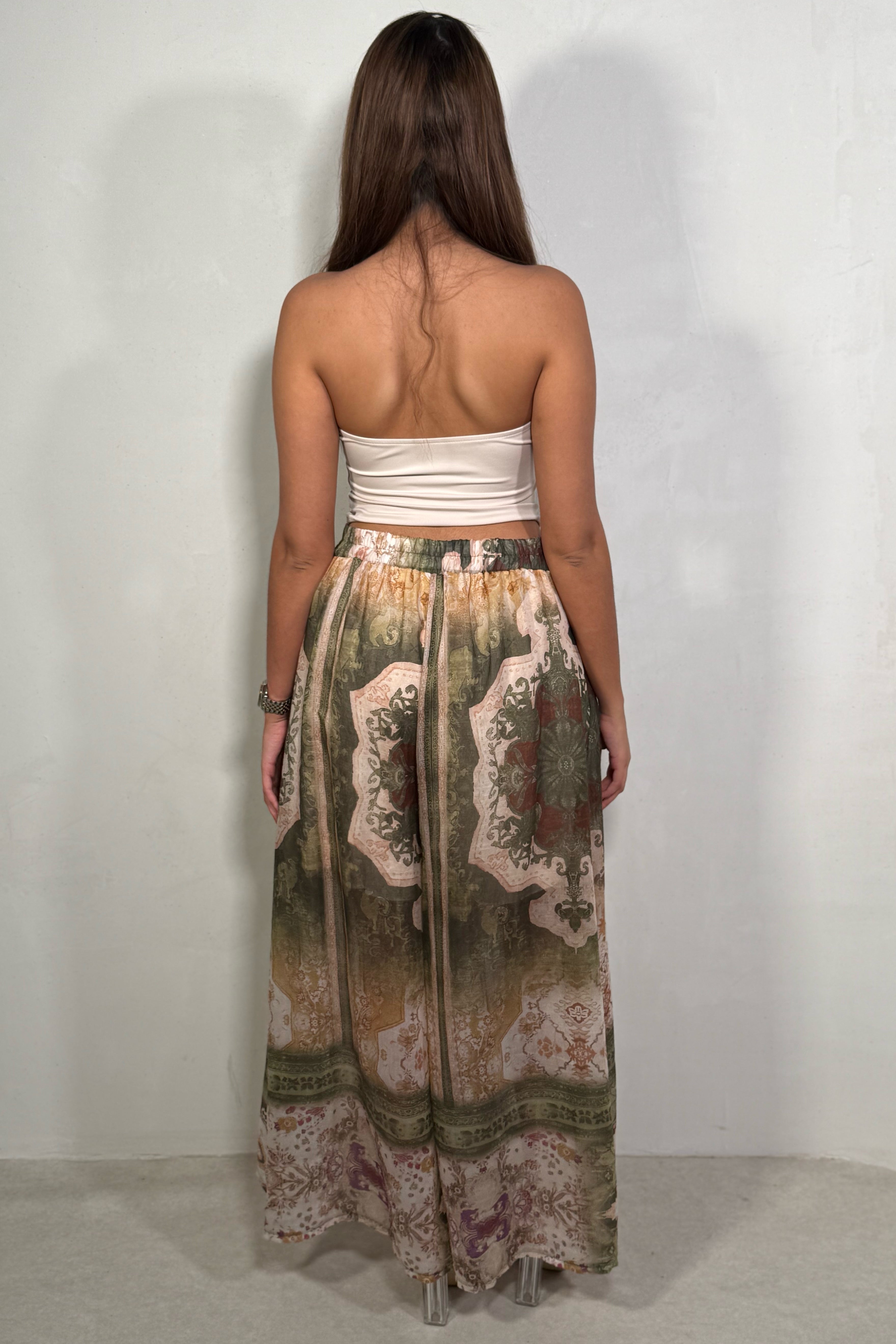 Pantalon Fluide Imprimé Baroque | Marron & Crème