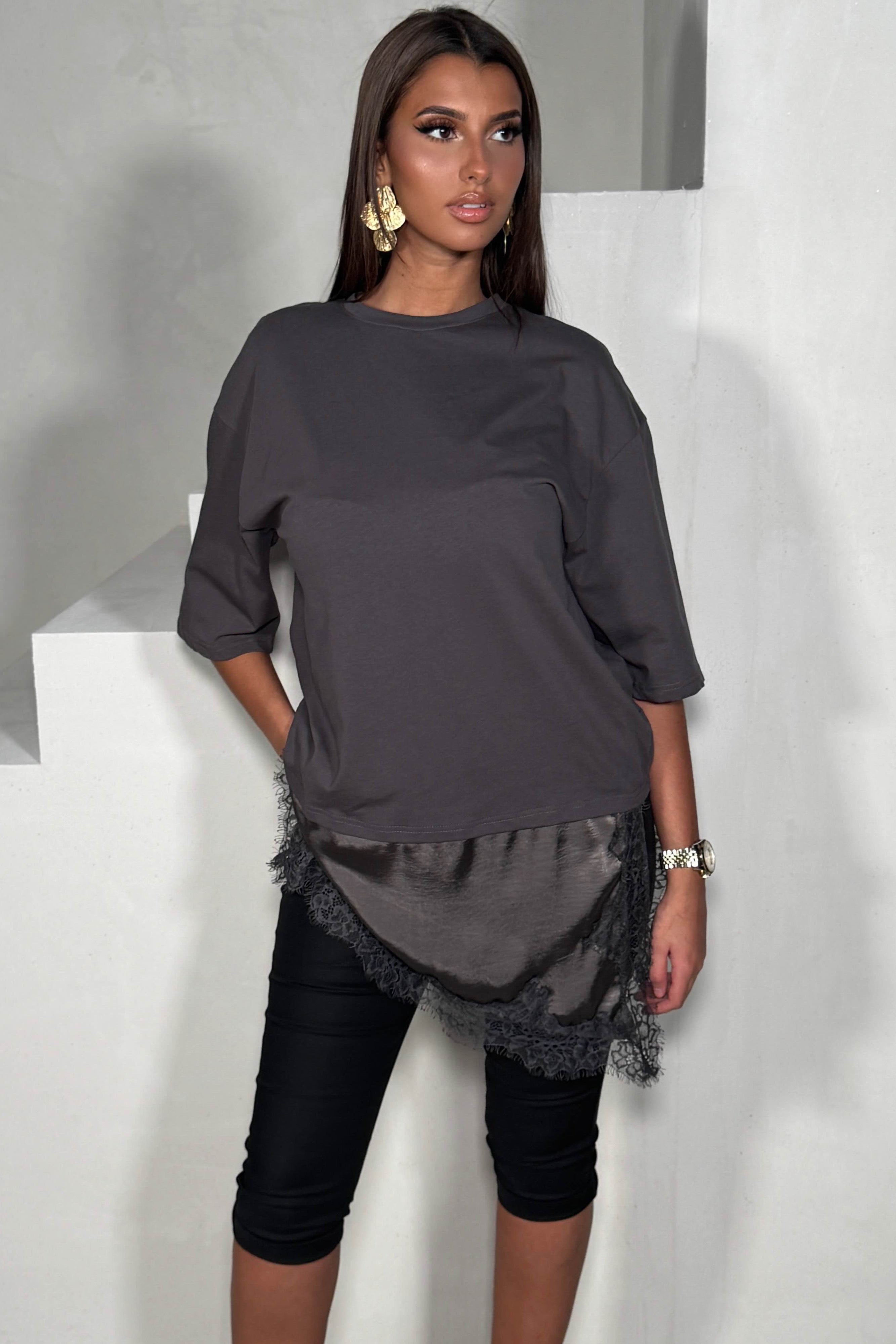 Tee-shirt destructuré avec satin et dentelle femme