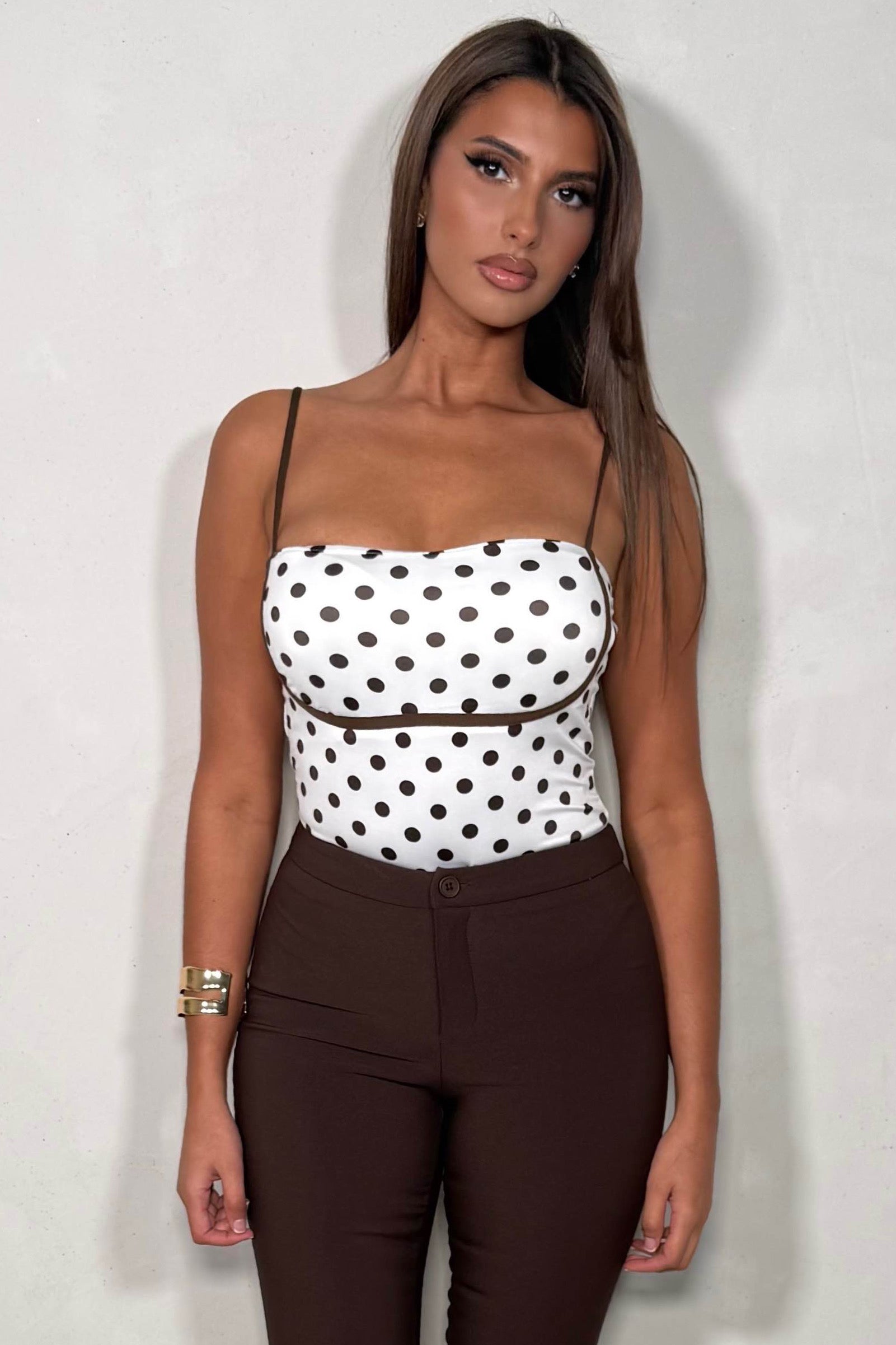 Body femme à pois fines bretelles coloris blanc
