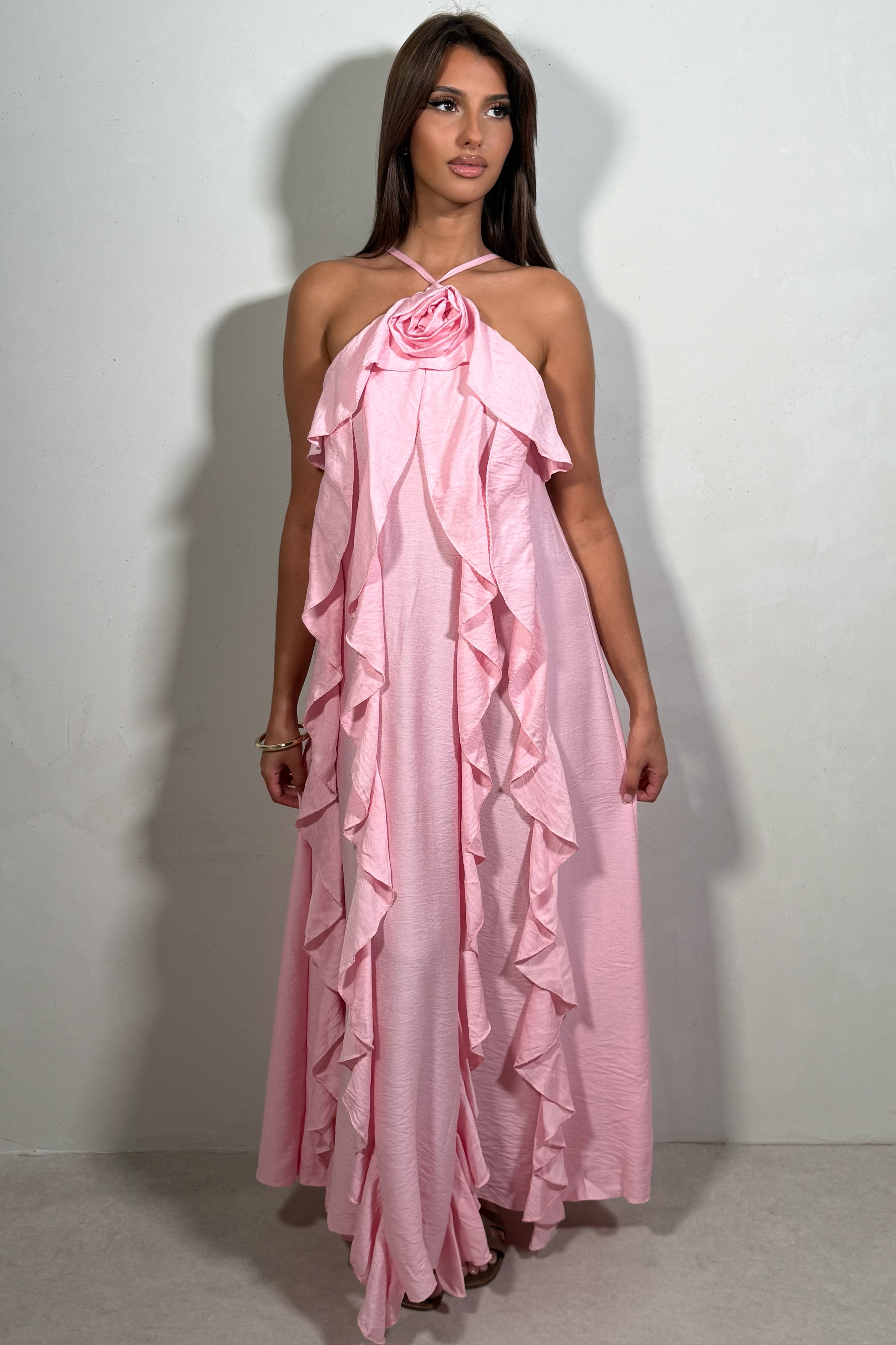 Robe Longue Femme à Volants et Imprimé Floral