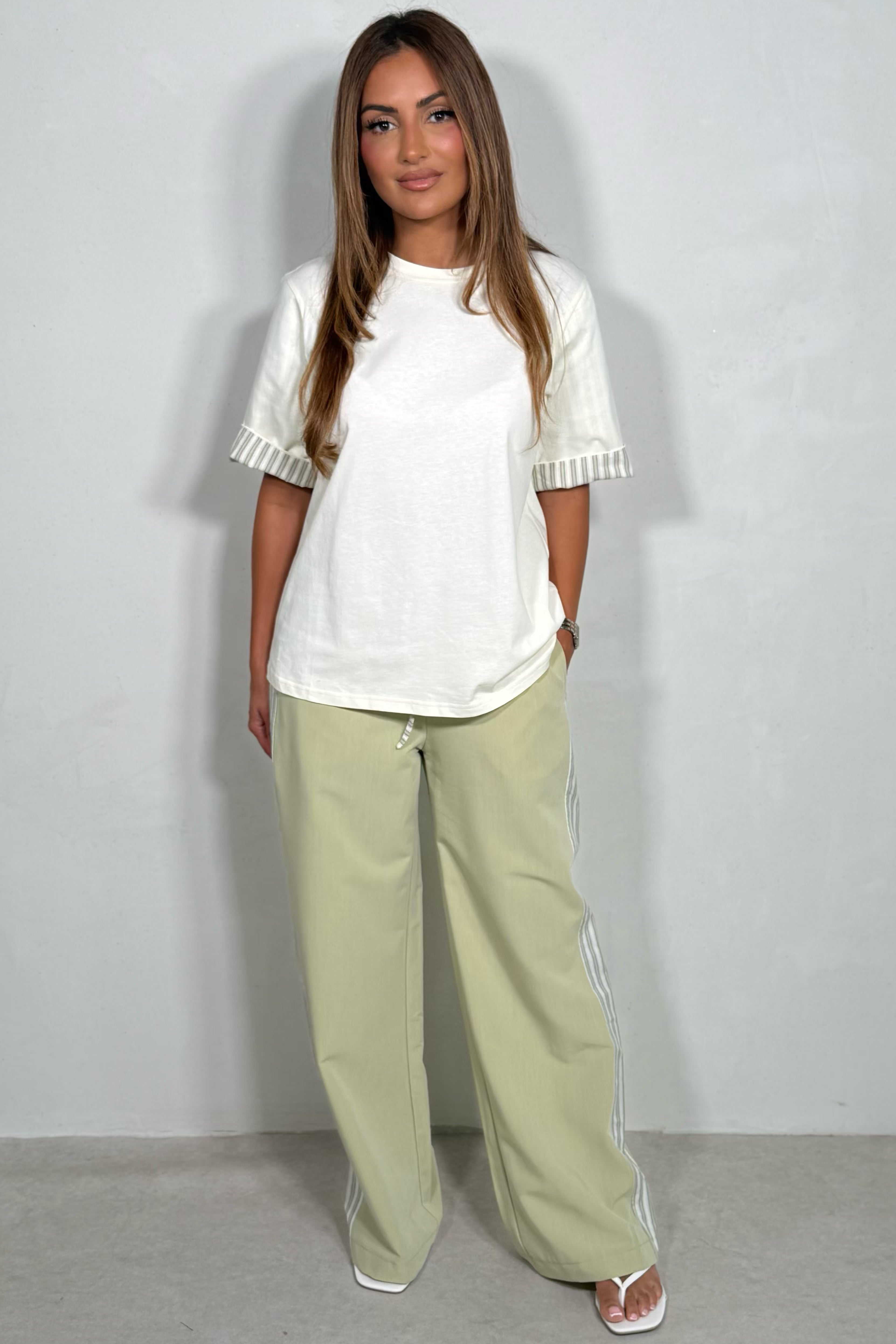 Pantalon Fluide Femme avec Bandes Latérales Rayées
