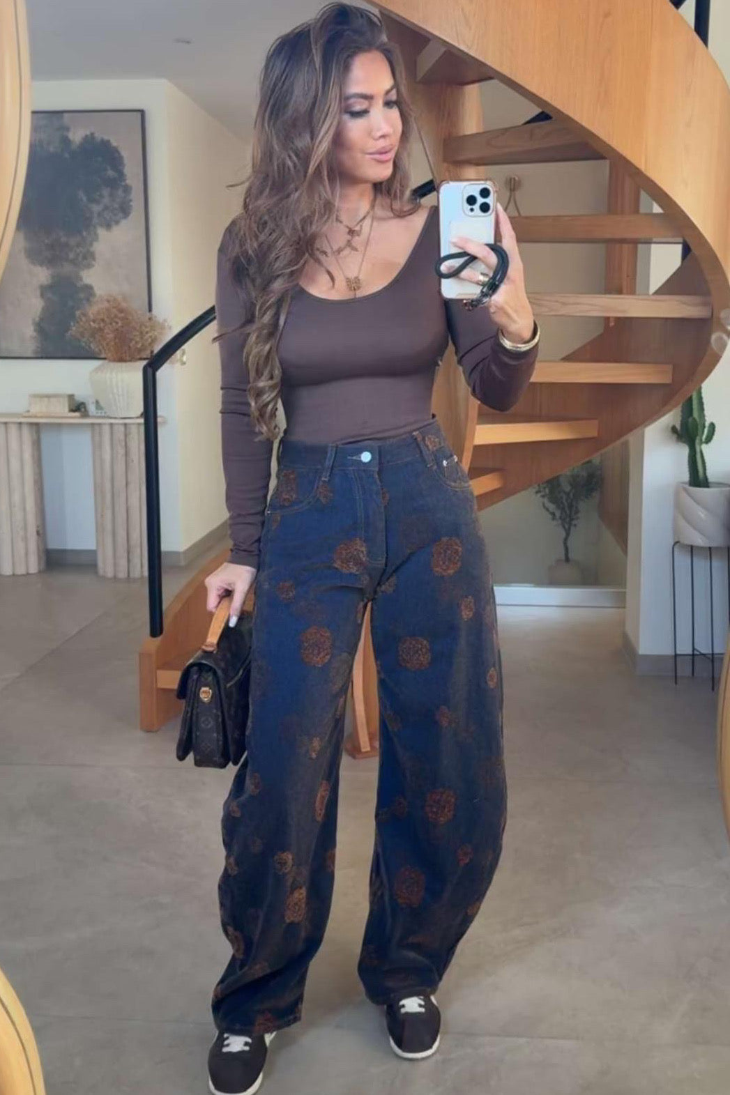 Jeans Barrel Broderie Fleurs Femme - Denim Artistique