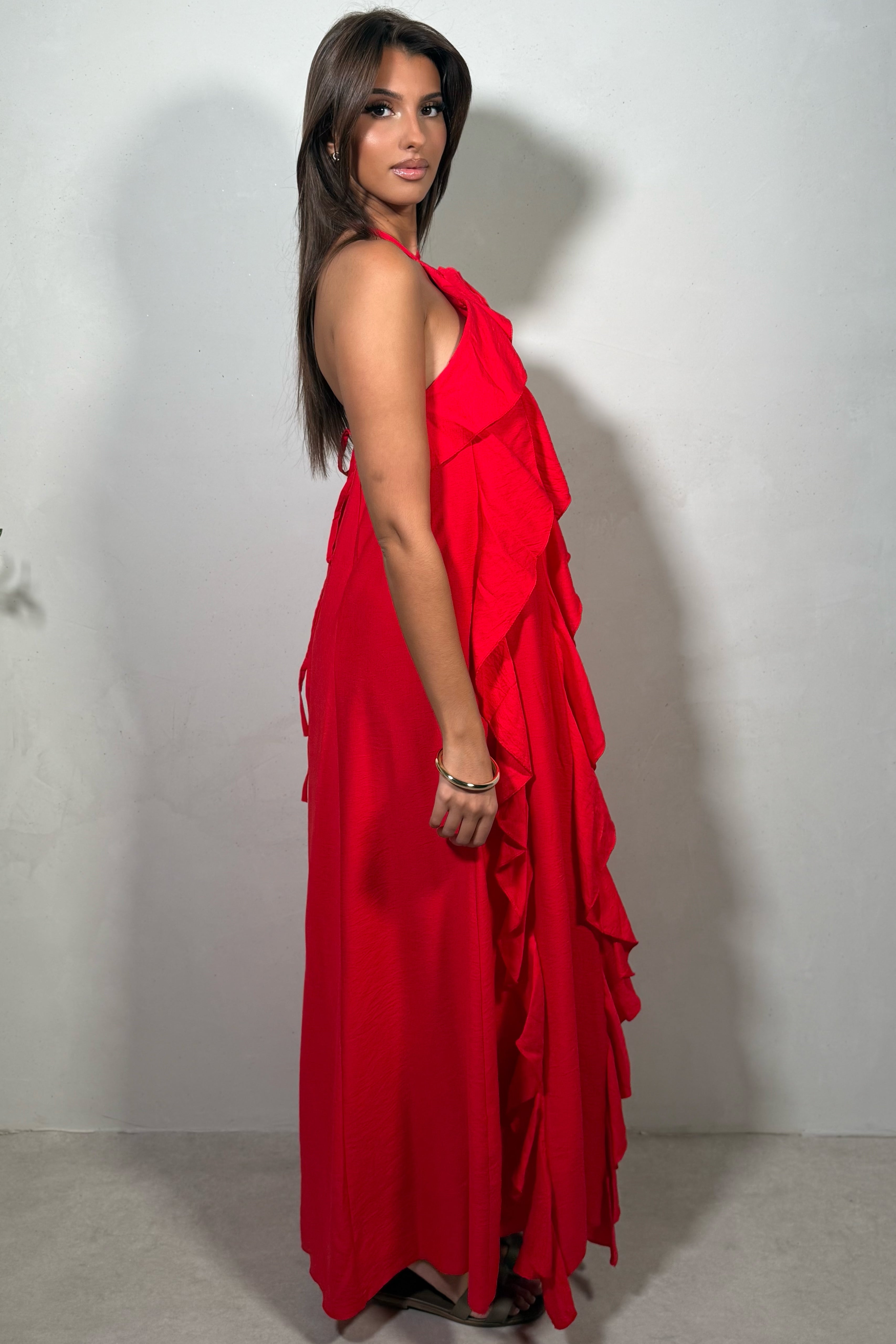 Robe Longue Femme à Volants et Imprimé Floral