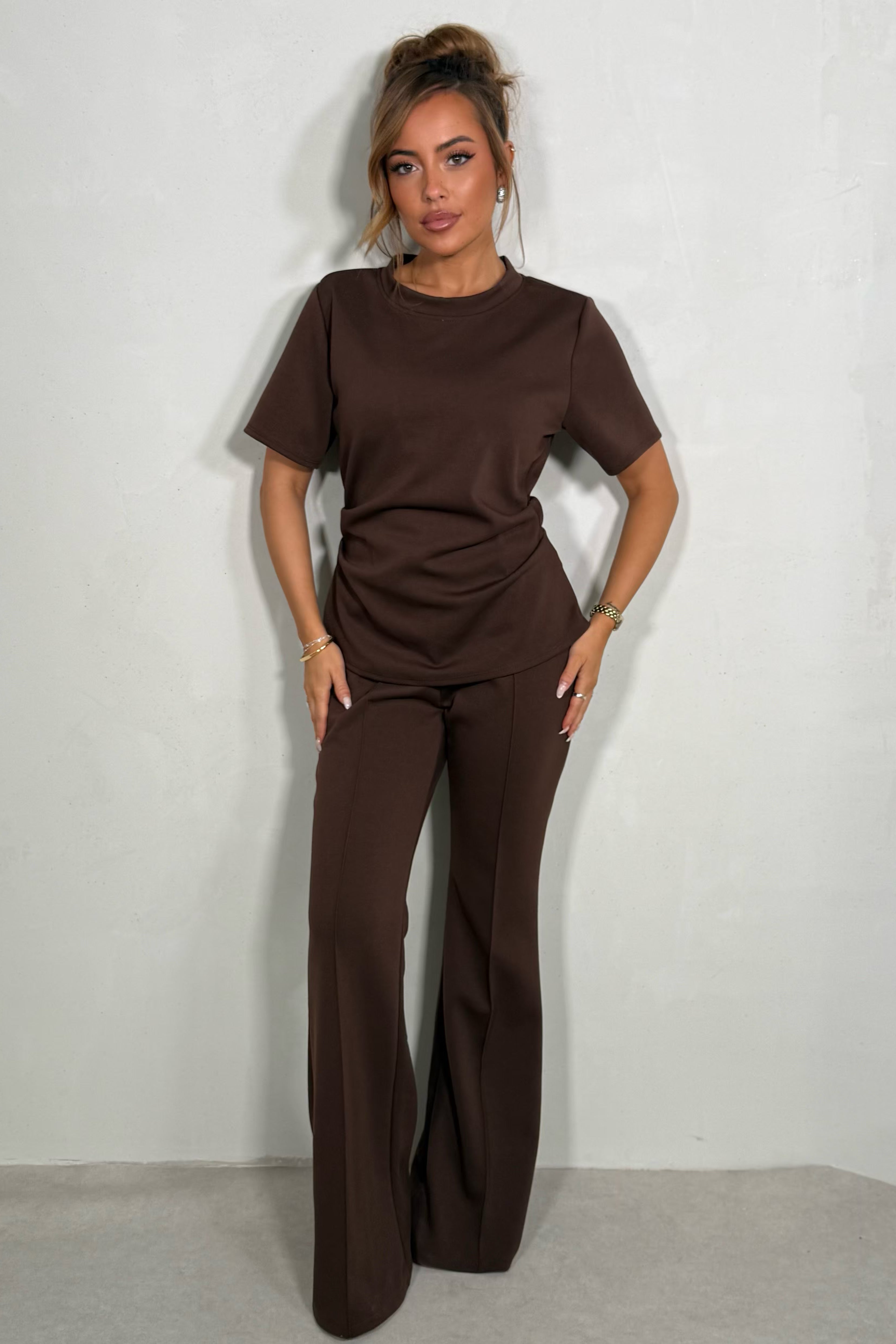 Ensemble top et pantalon évasé femme