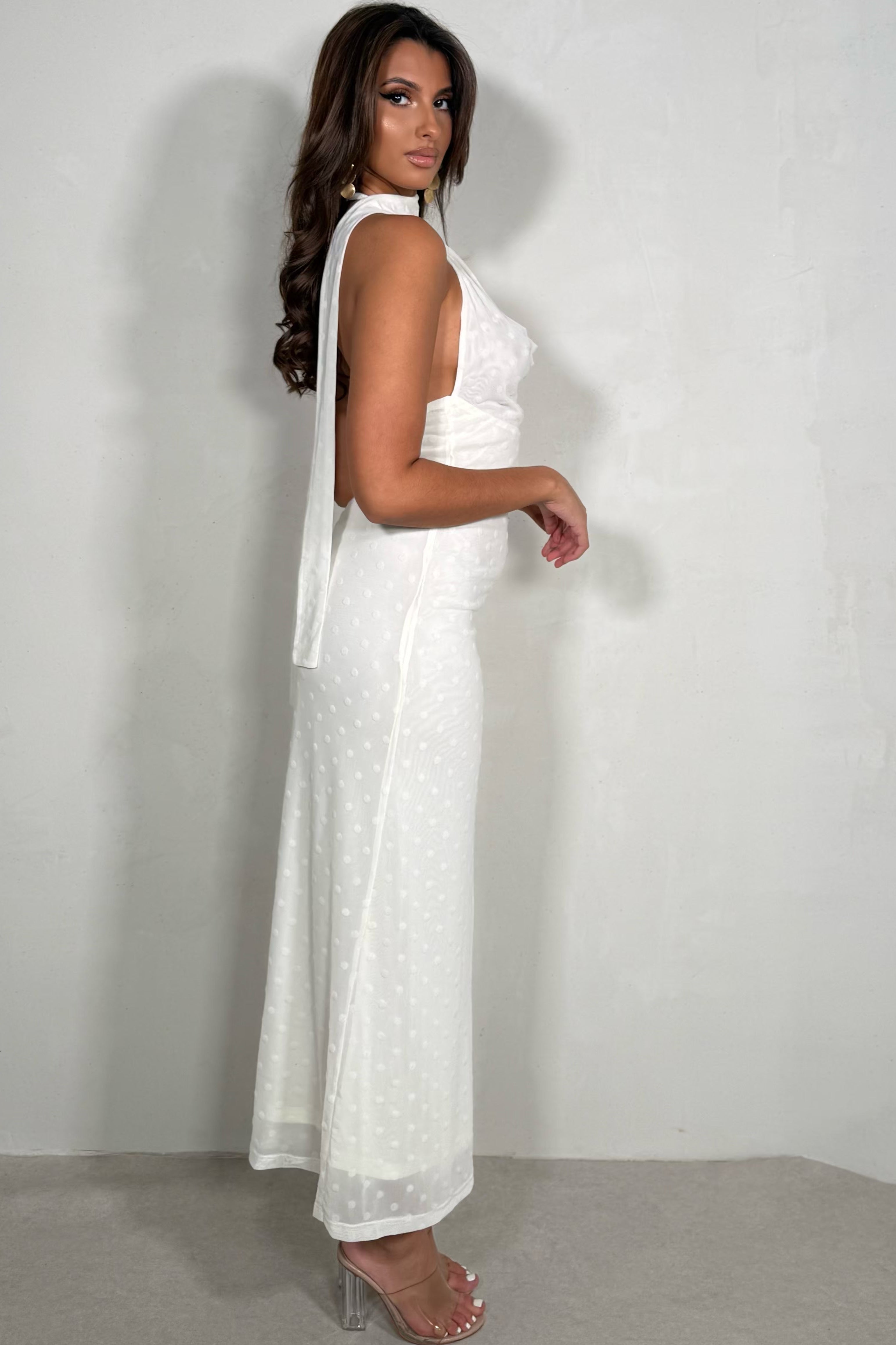 Robe à pois drapée avec châle  femme