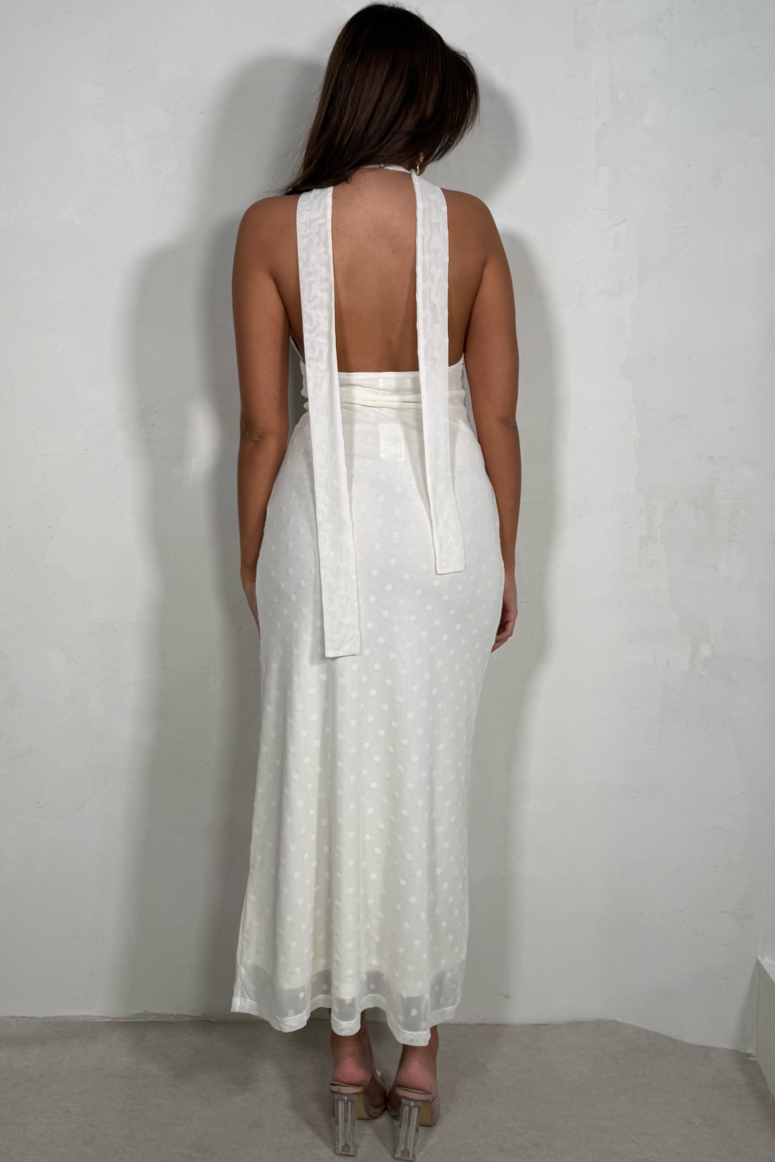 Robe à pois drapée avec châle  femme