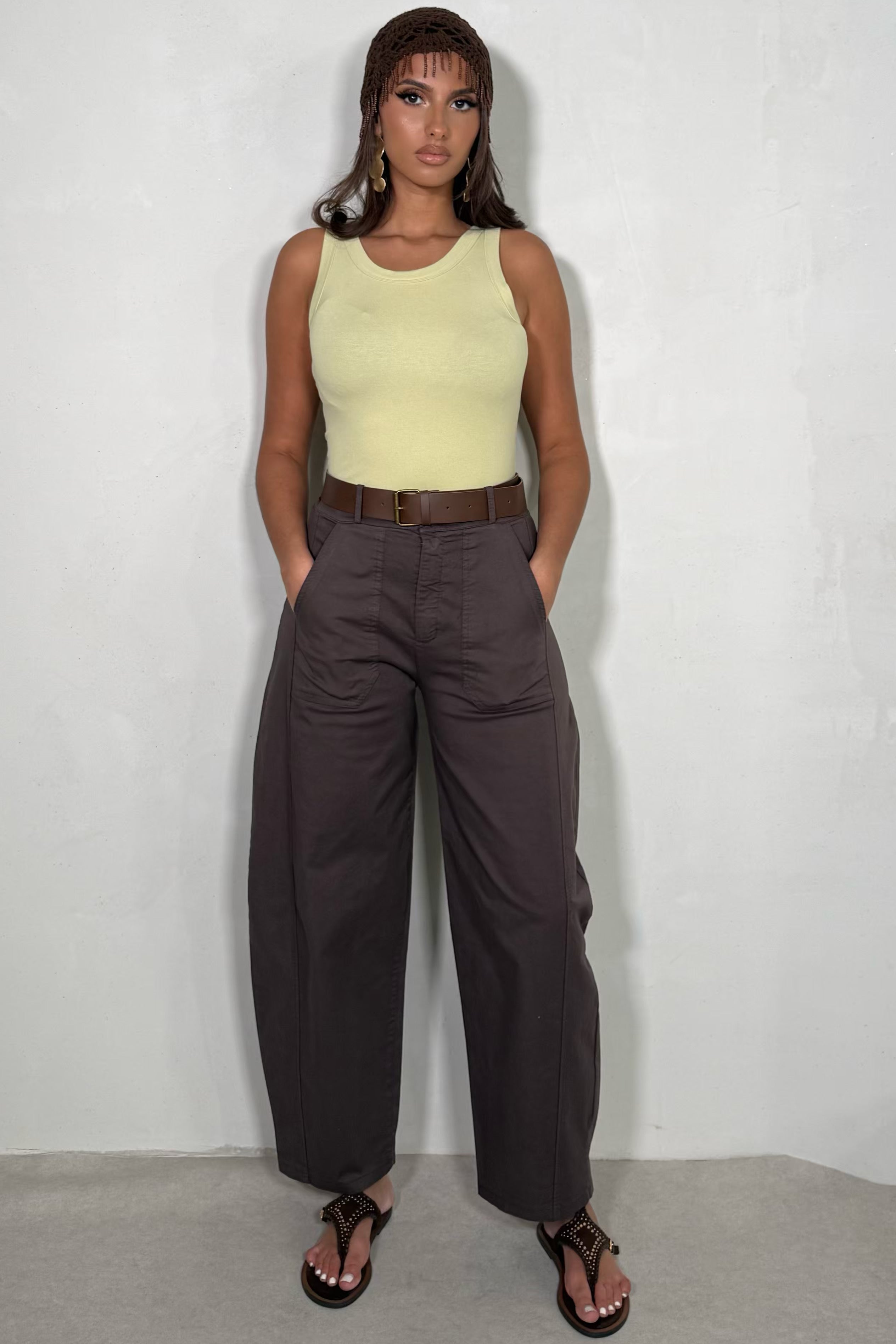 Pantalon barrel avec ceinture femme