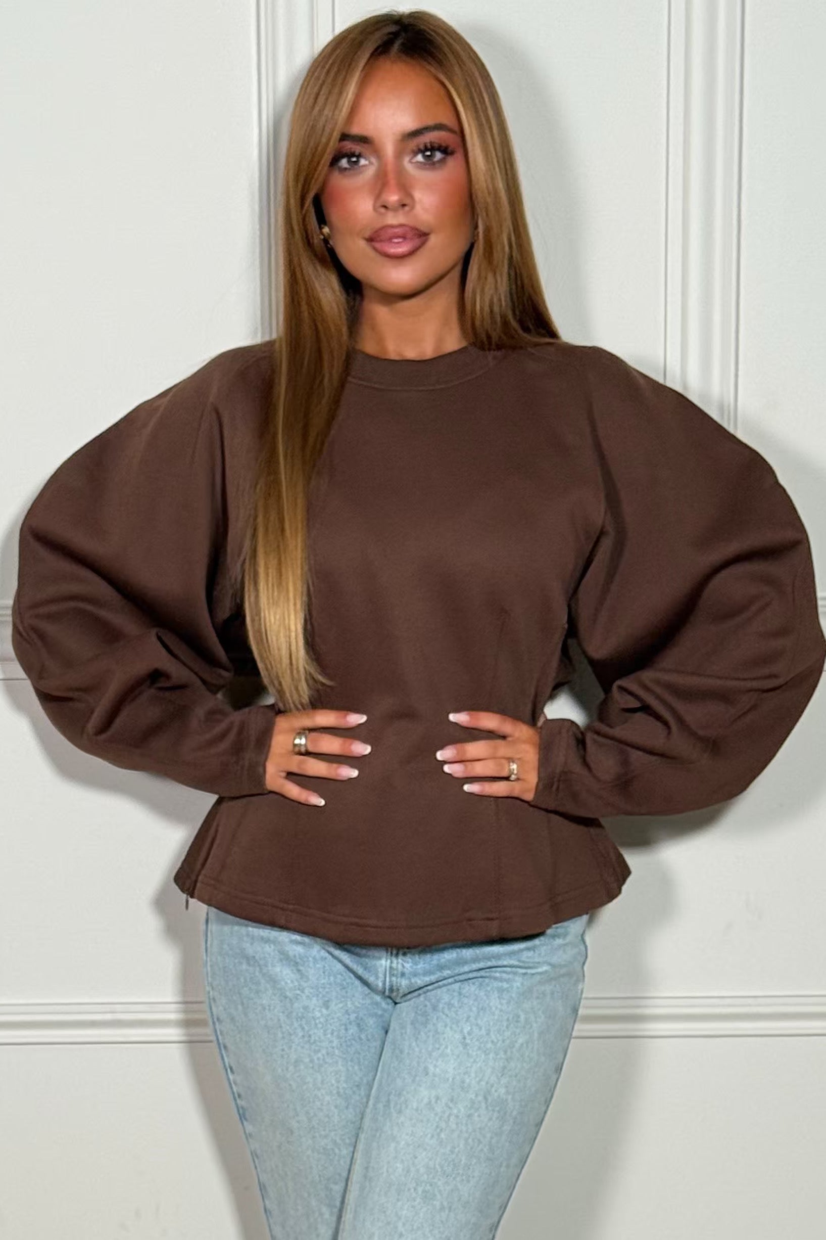 Sweat péplum manches ballon femme tendance style moderne féminin BLOOSHOP
