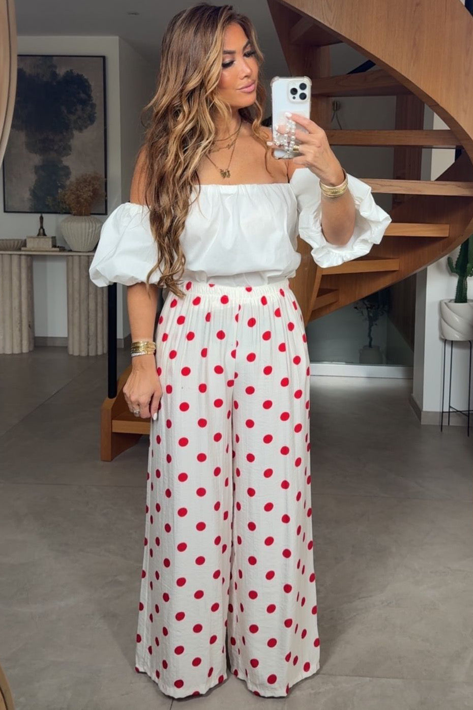 Pantalon Large Fluide à Pois Femme